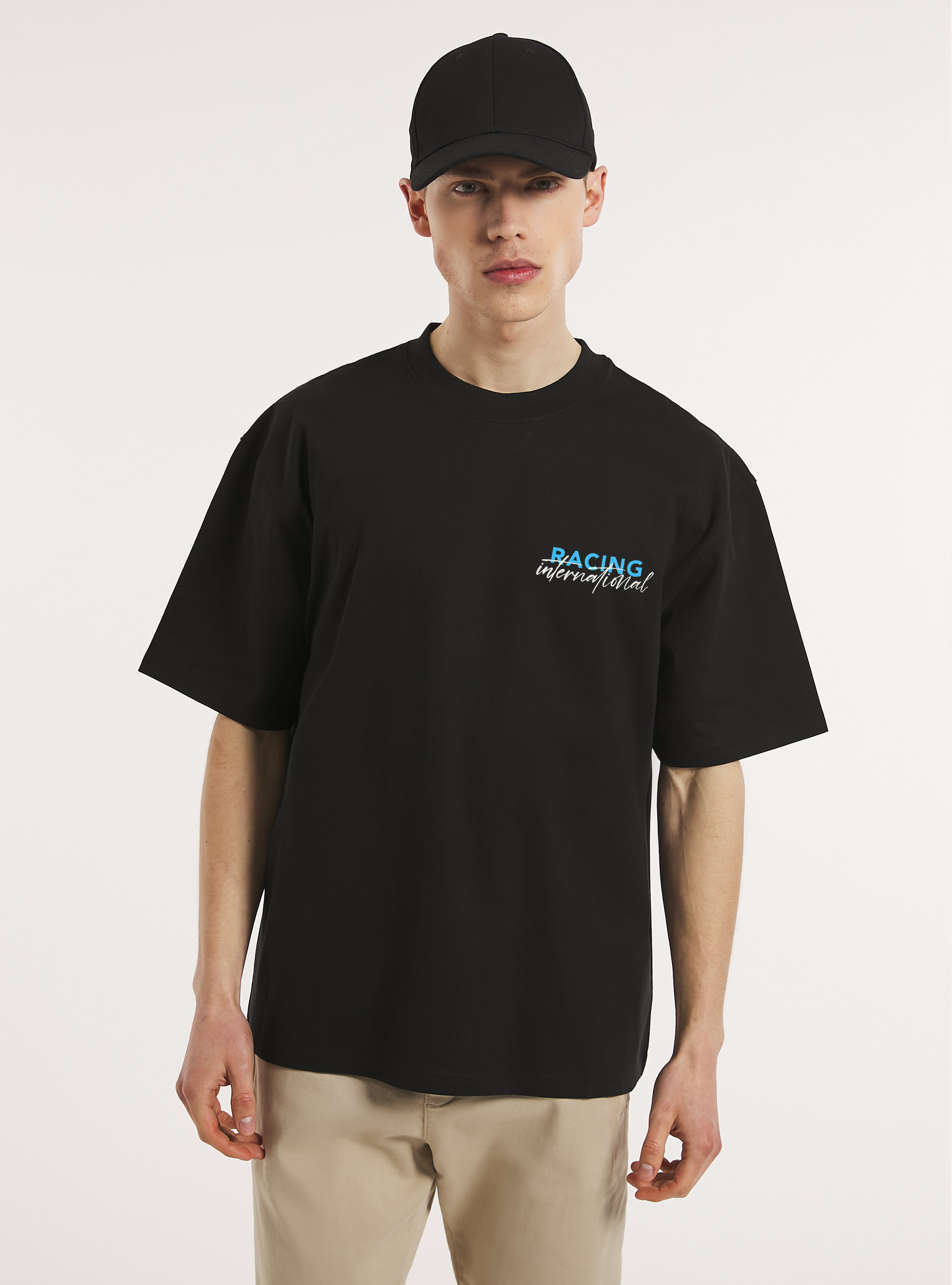 Maglietta boxy fit con stampa racing cars, BK1 BLACK