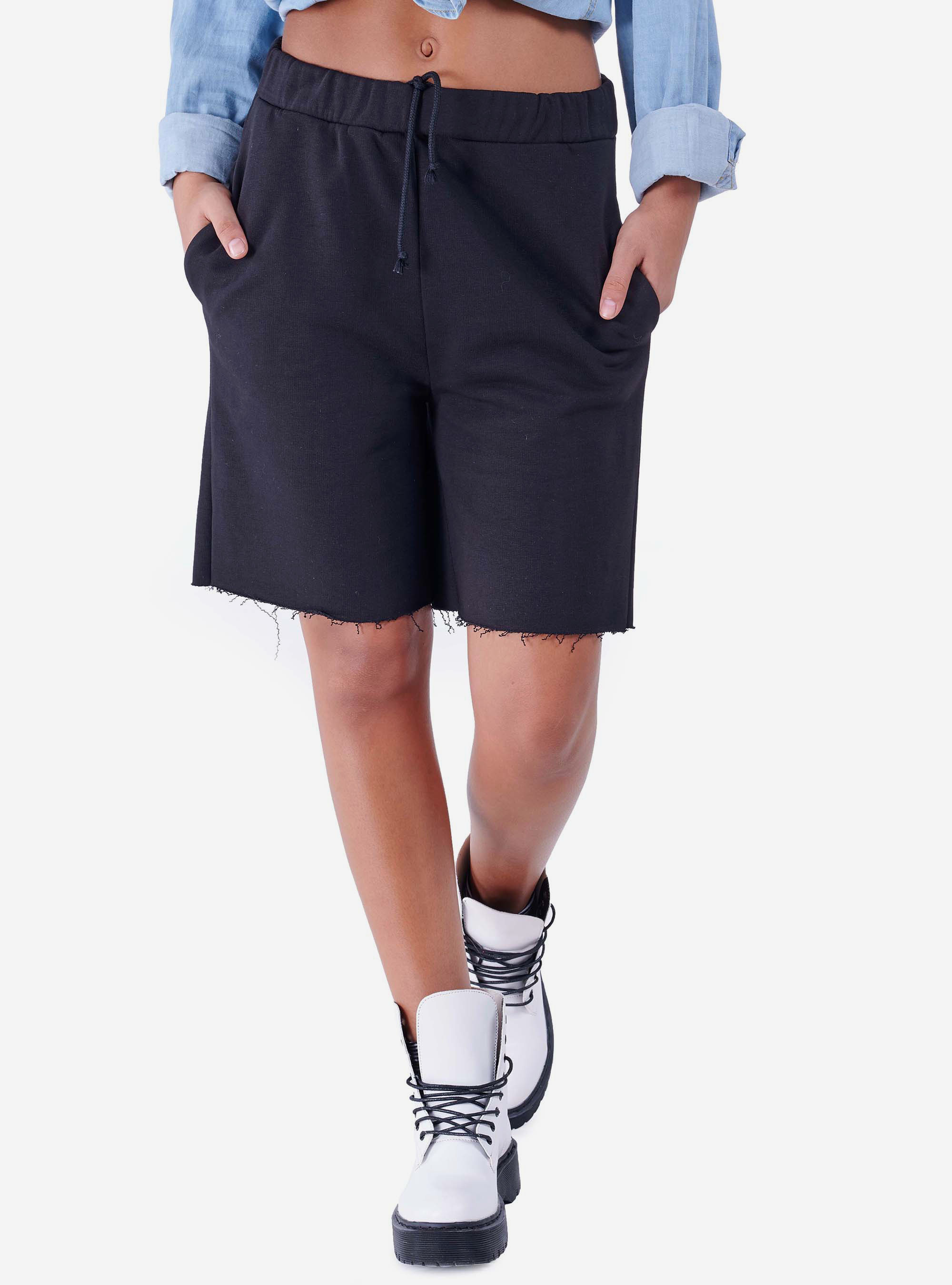 Shorts di felpa, BLACK