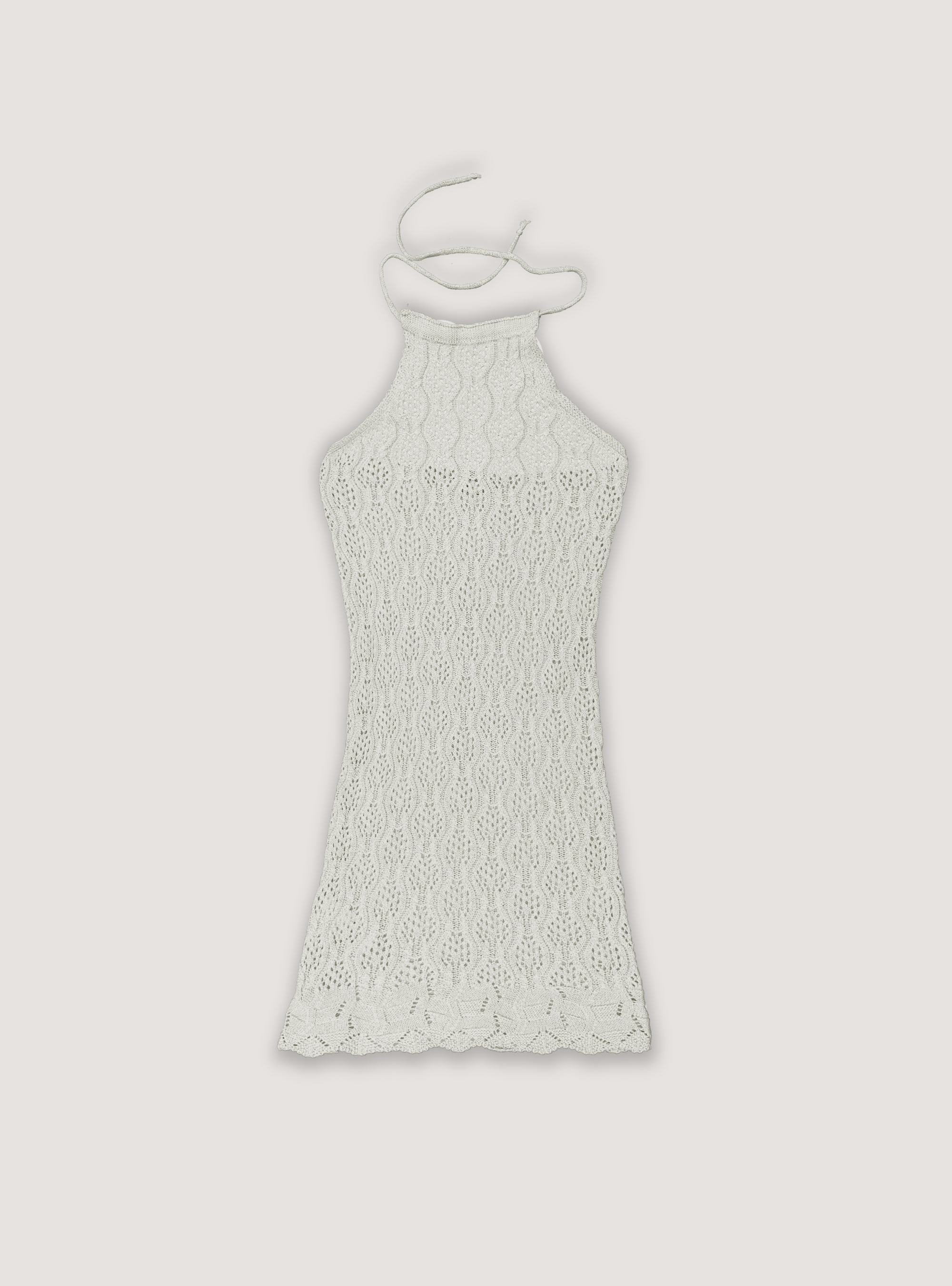 Vestido de punto de crochet con escote halter, WH1 OFF WHITE