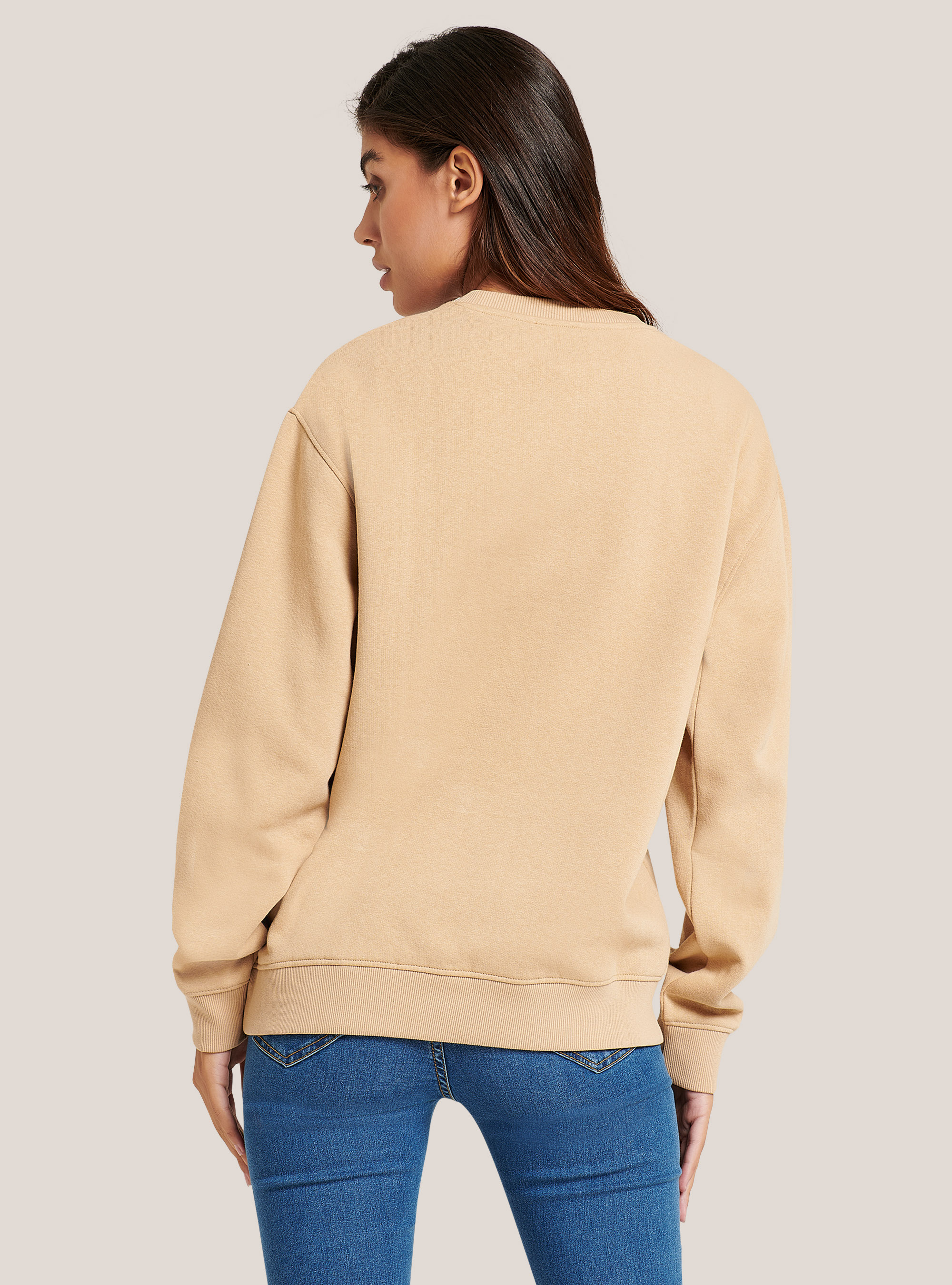 Basic round-neck cotton sweatshirt, C0536 BEIGE