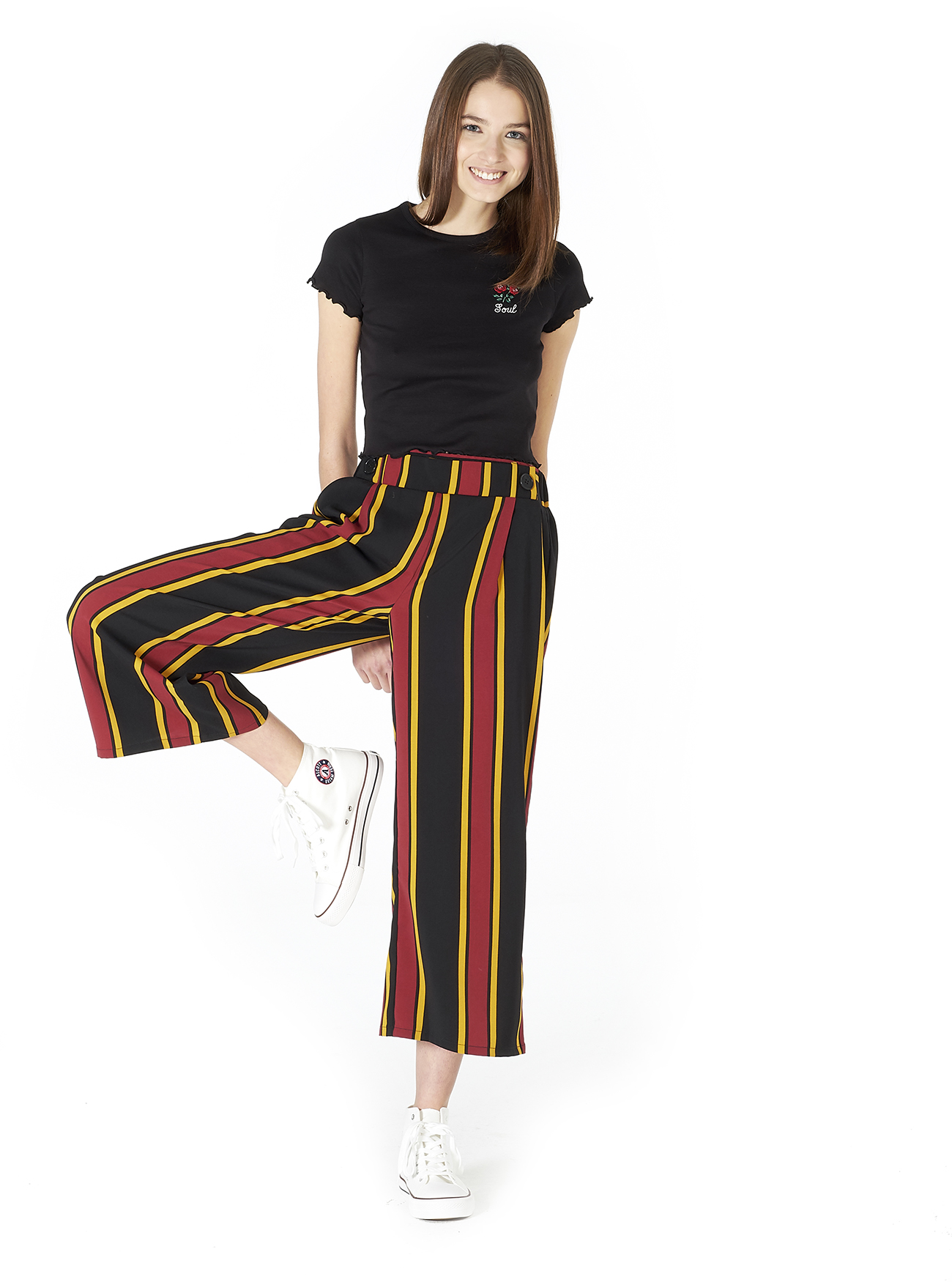 Pantalone gamba ampia vita alta e comfort fit, STRIPES