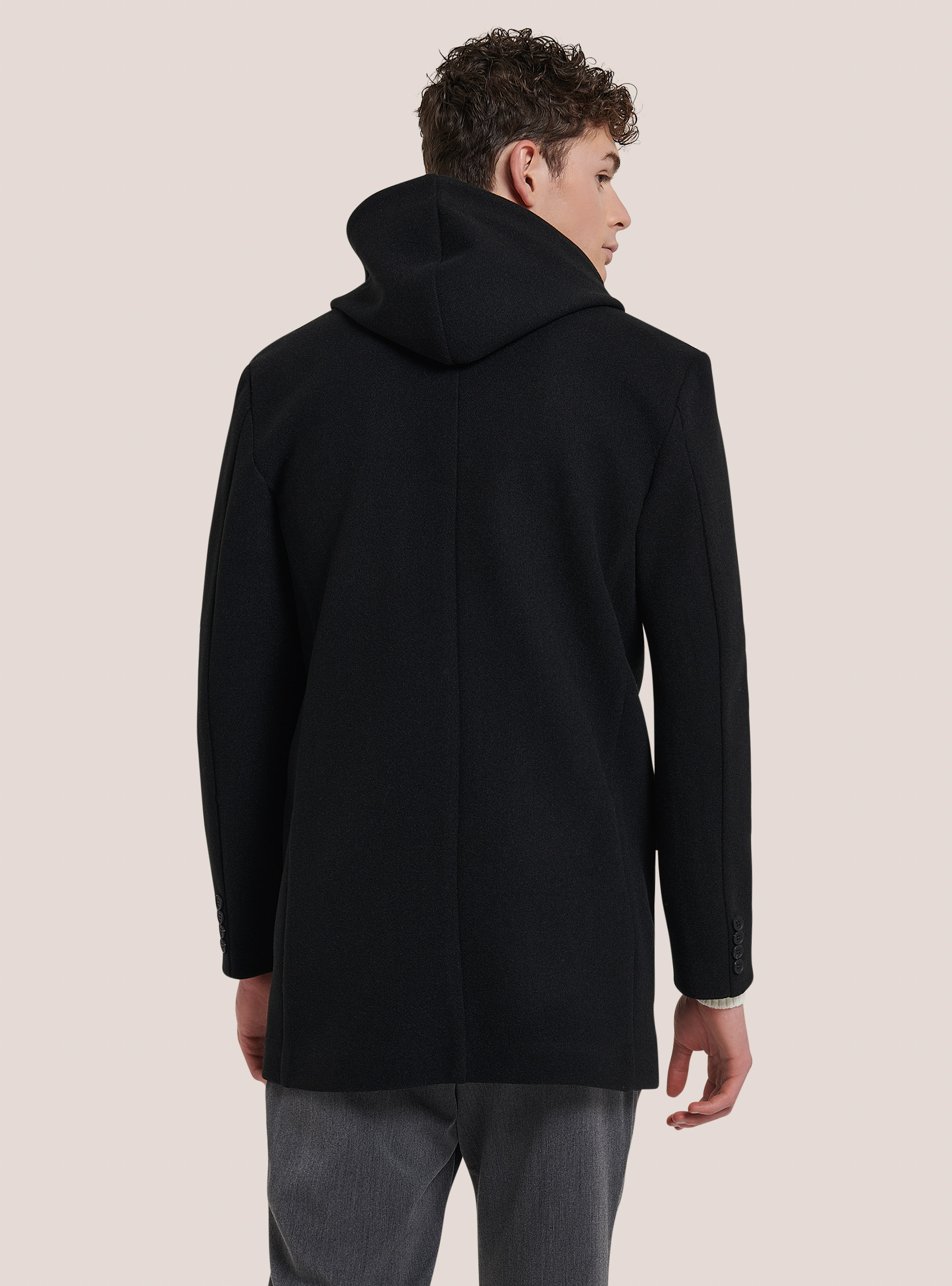 Cappotto corto con cappuccio, BLACK