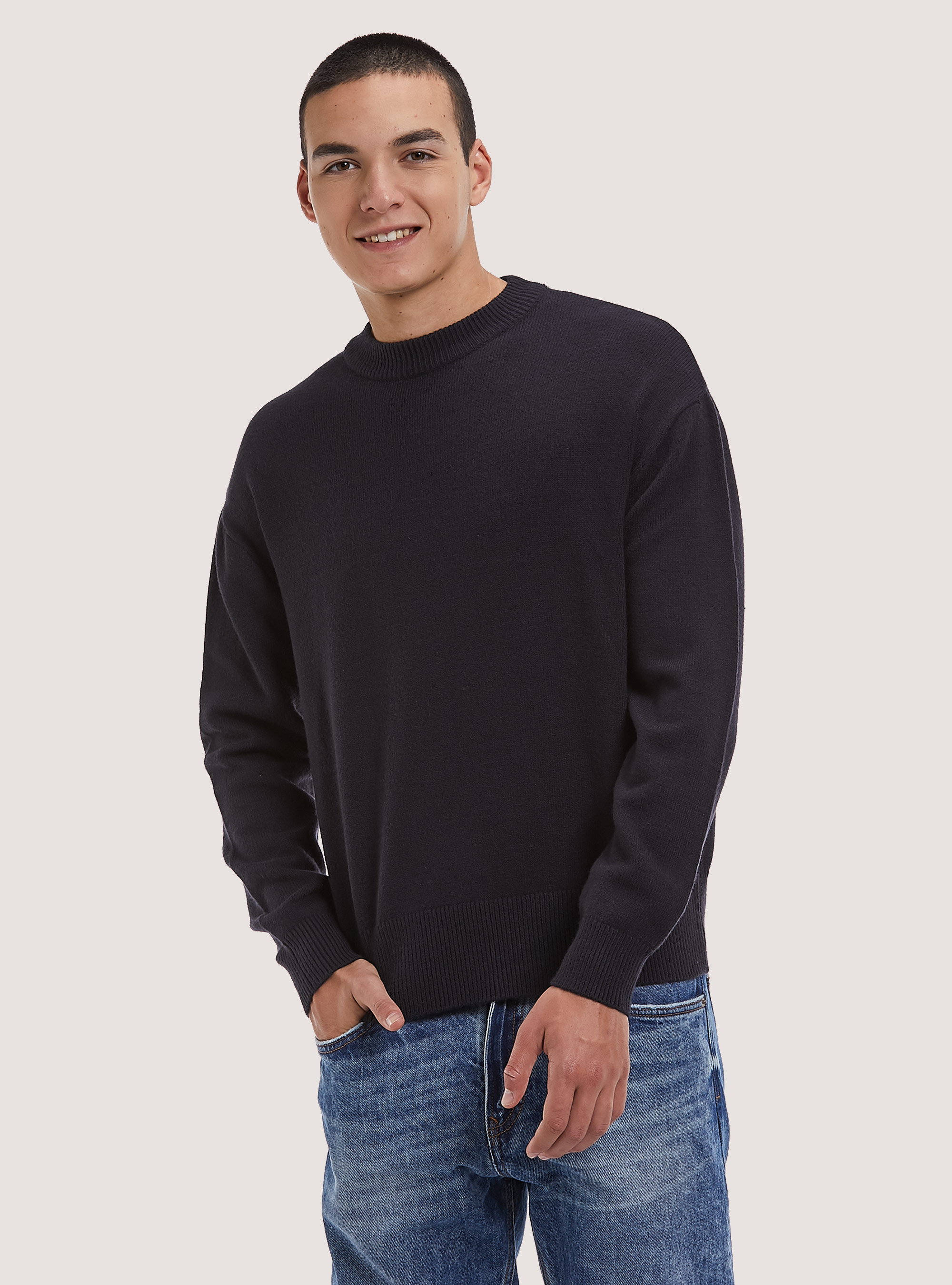 Pullover morbido boxy fit elasticizzato, NA1 NAVY DARK