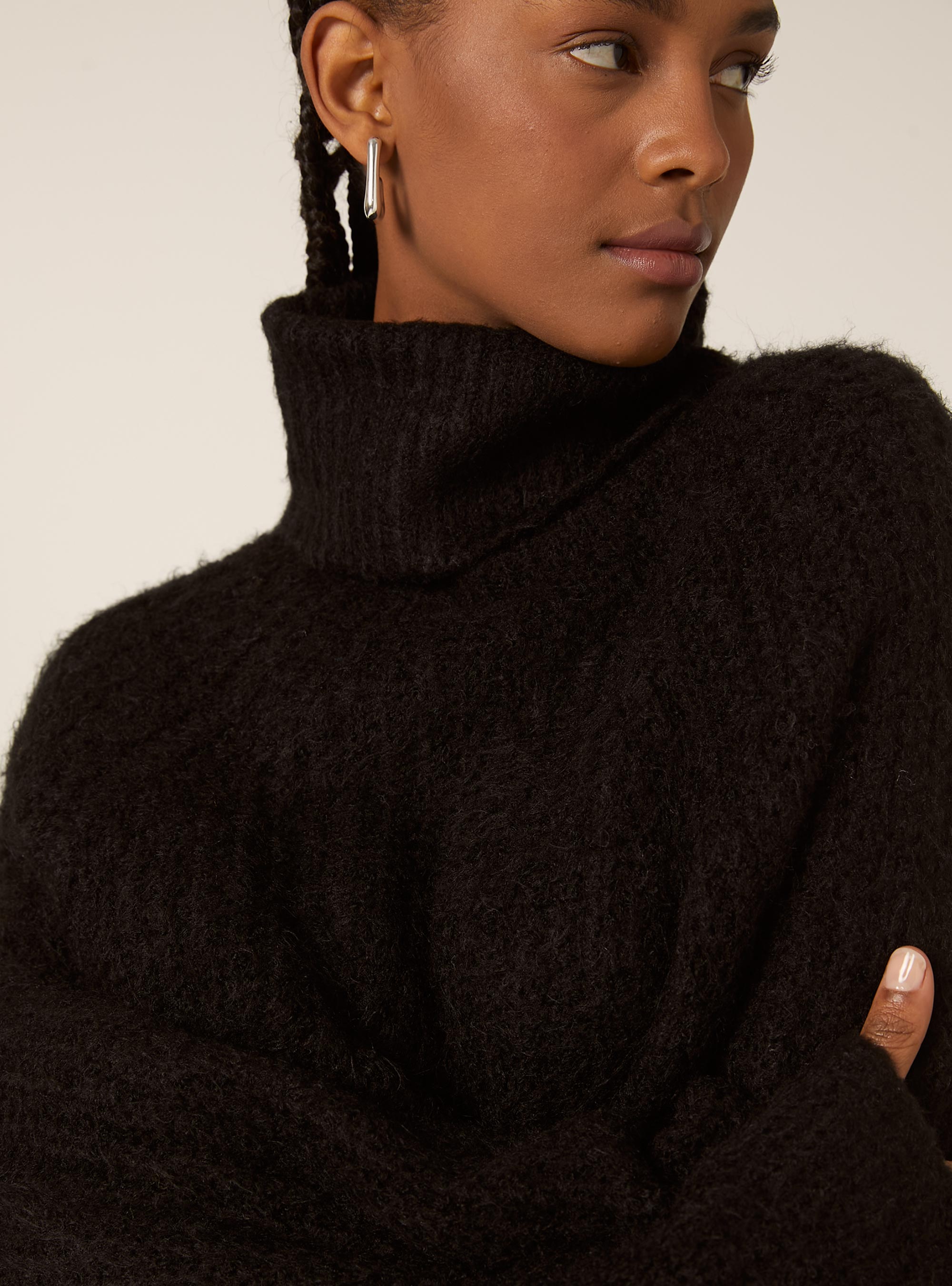 Jersey de cuello alto con canalé inglés, BK1 BLACK