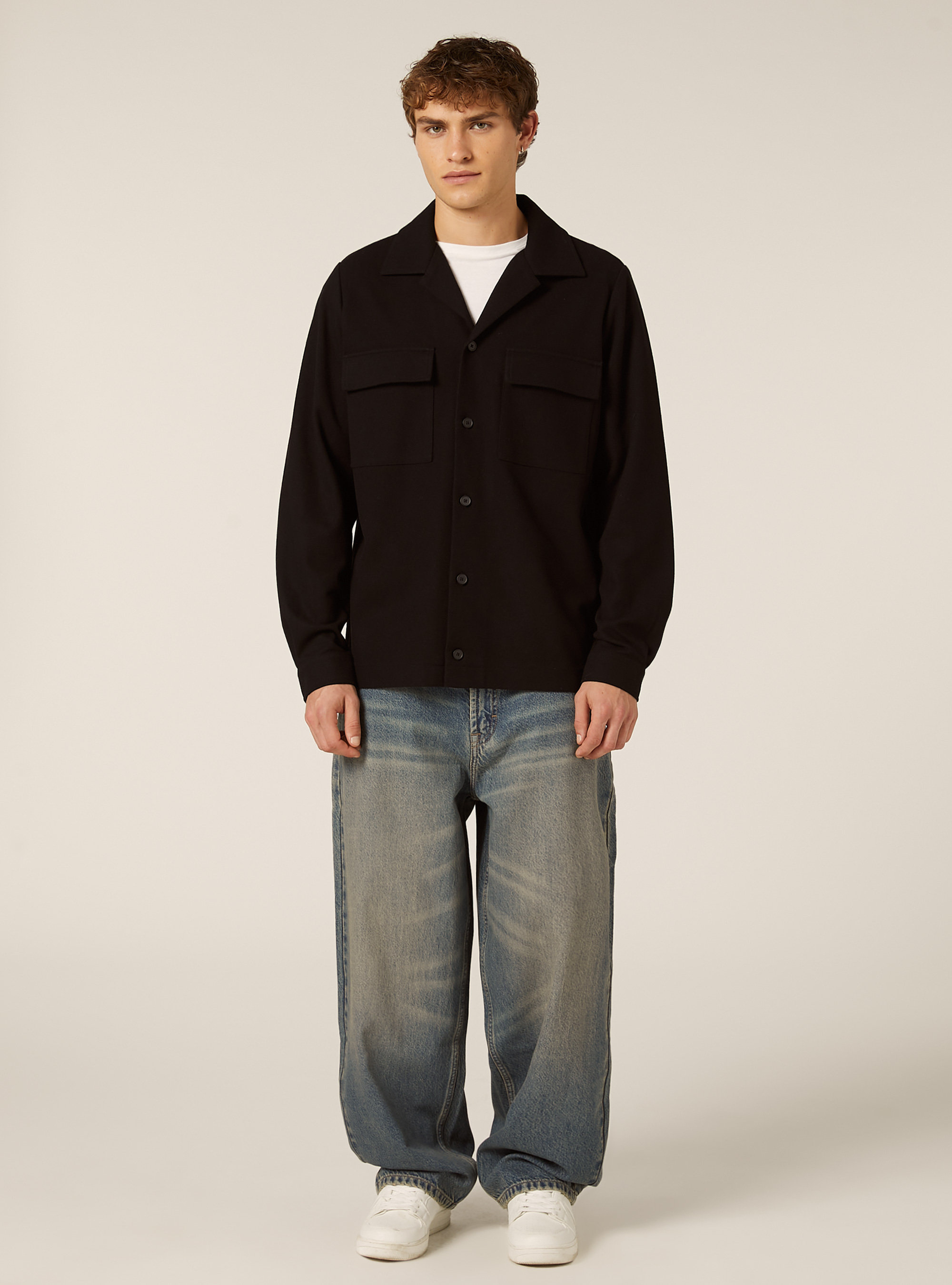 Hemd mit großen Taschen im Flanell-Look, BK1 BLACK