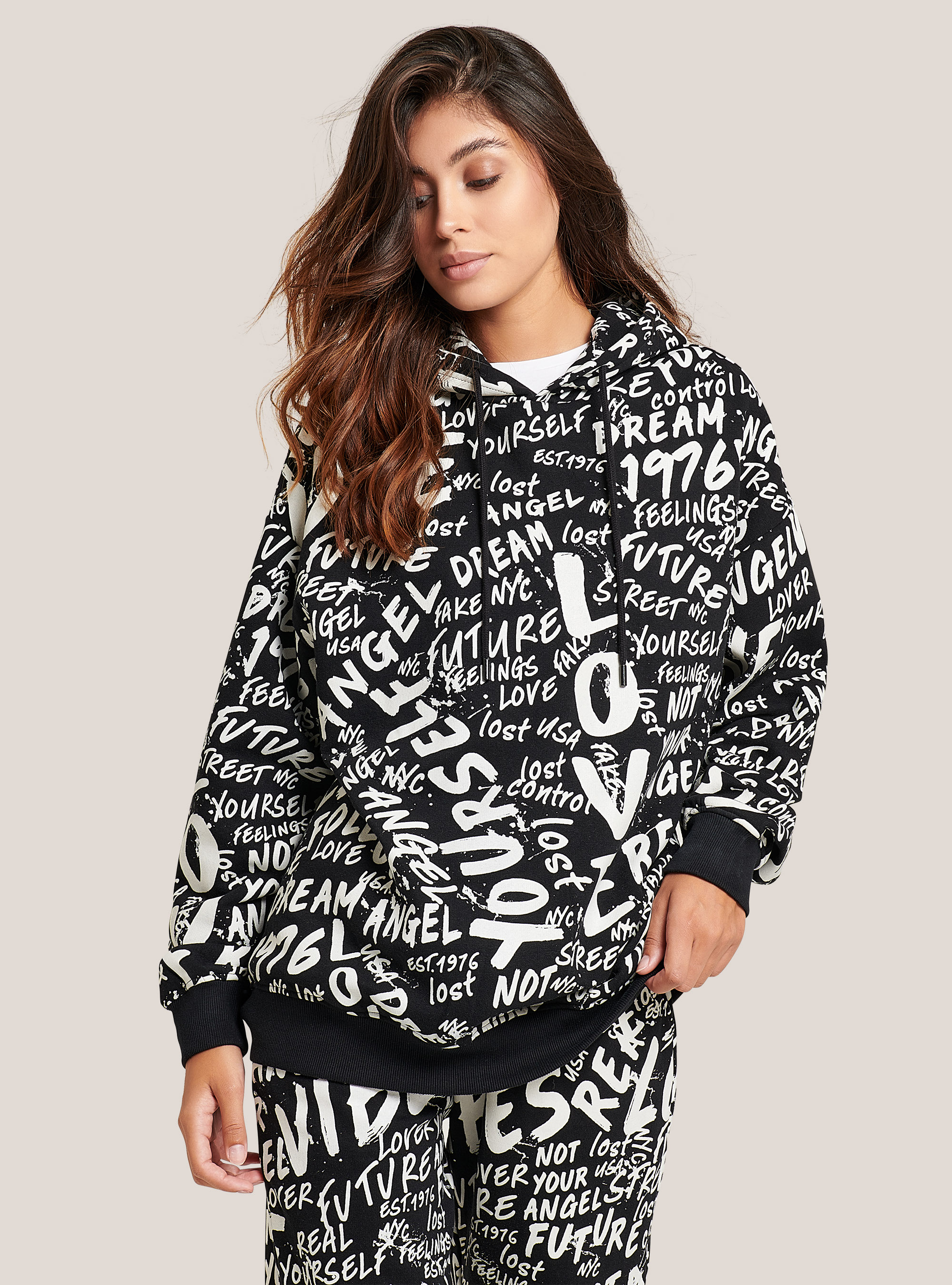 All over printed hoodie, BLACK