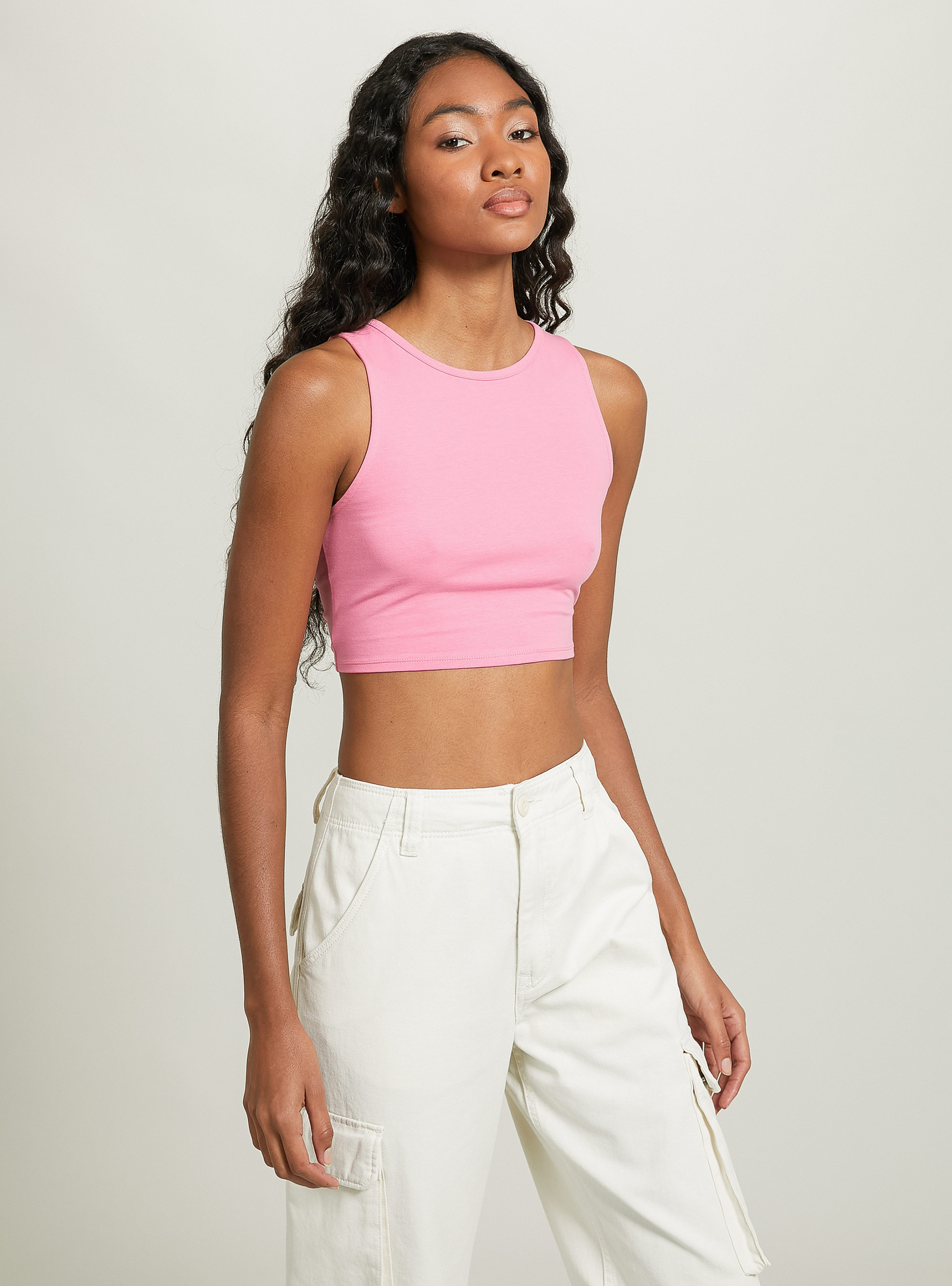Canotta crop lace up, PK2 PINK MEDIUM