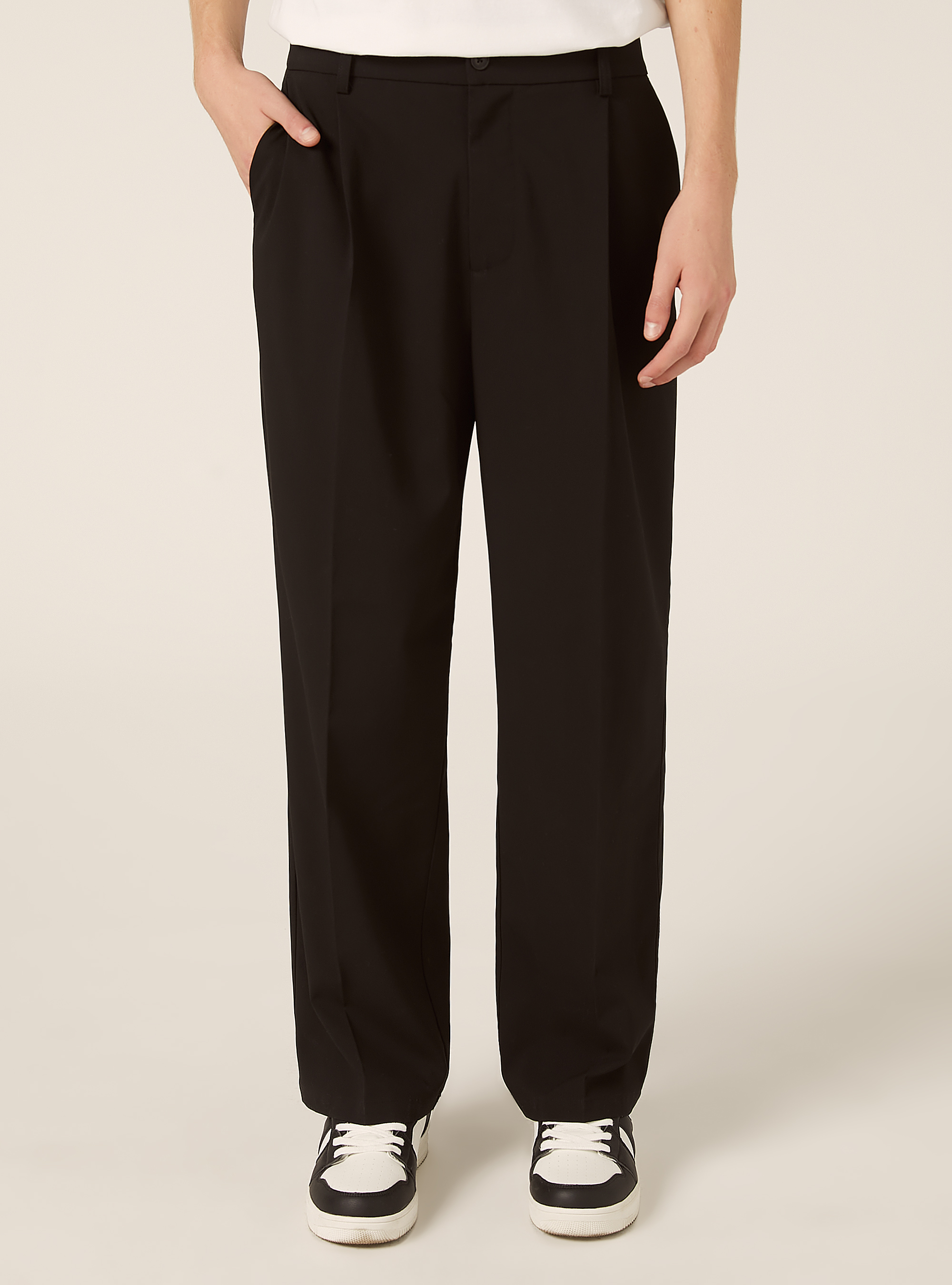 Pantalones de corte entallado y pierna ancha, BK1 BLACK