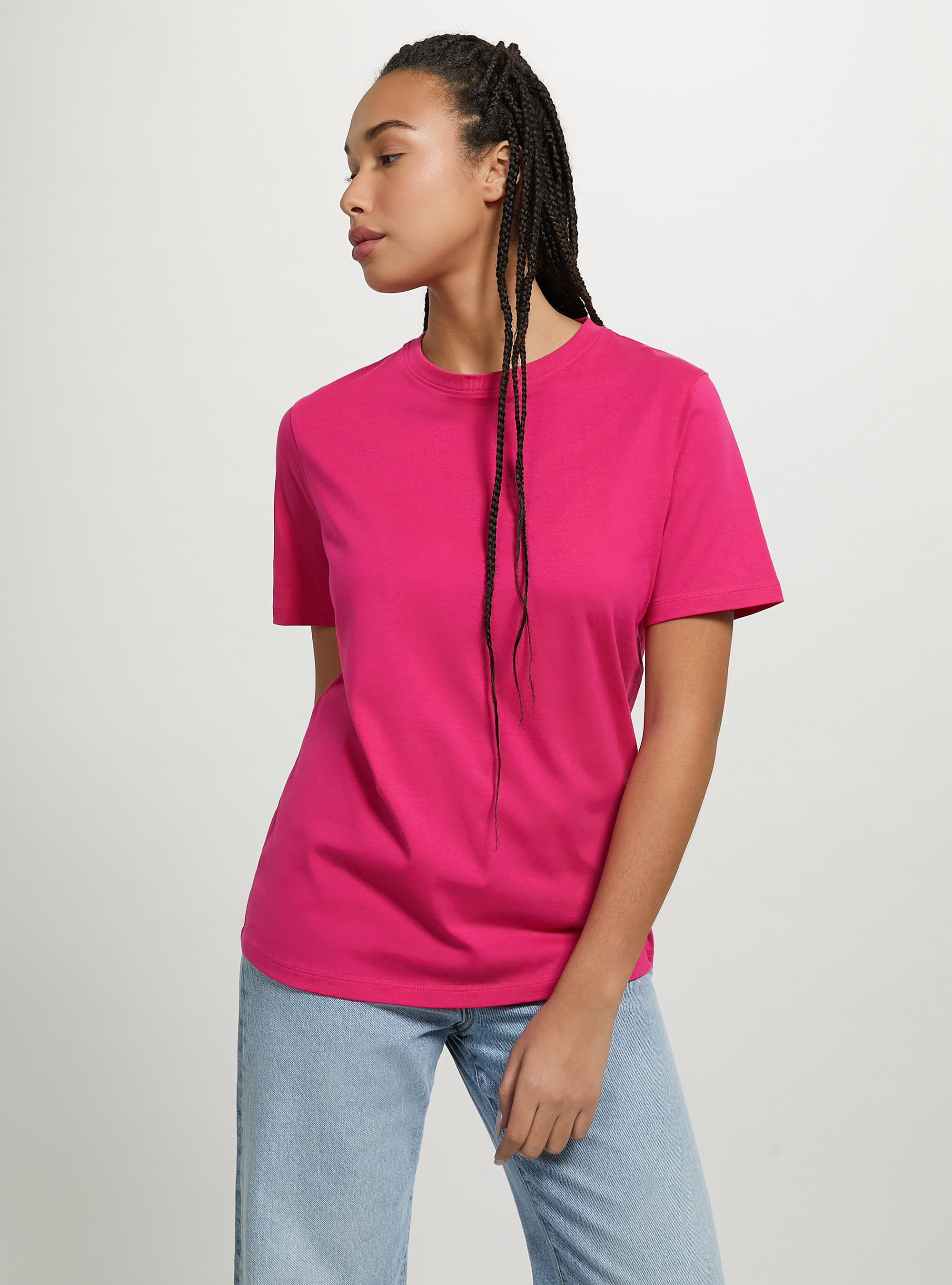 Cotton crew-neck T-shirt, FX2 FUXIA MEDIUM