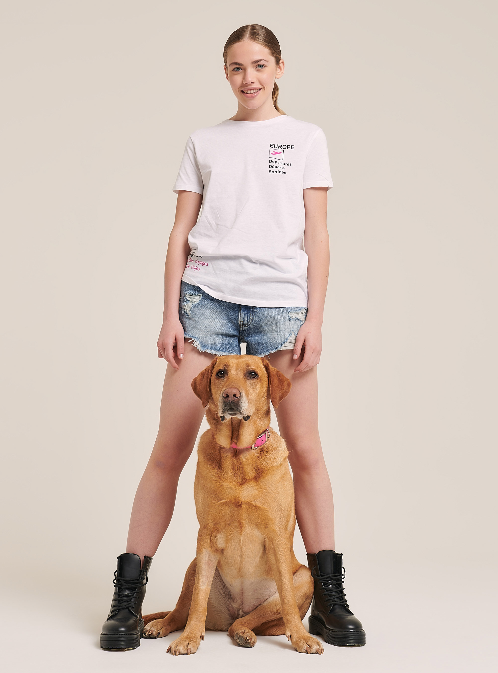 Maglietta girocollo con stampa lettering front e retro, WHITE