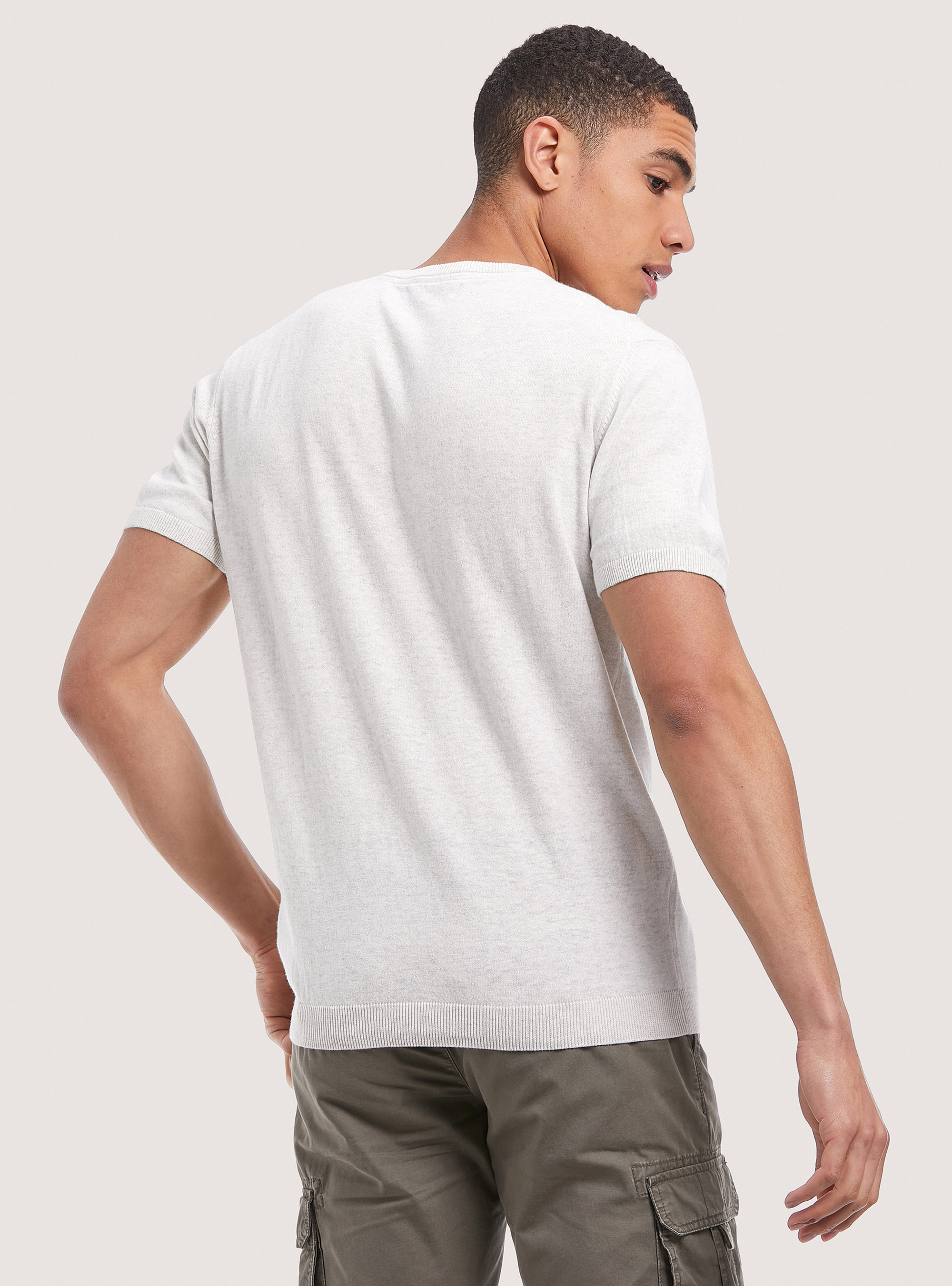 Short-sleeved cotton pullover, C148 ICE MELANGE