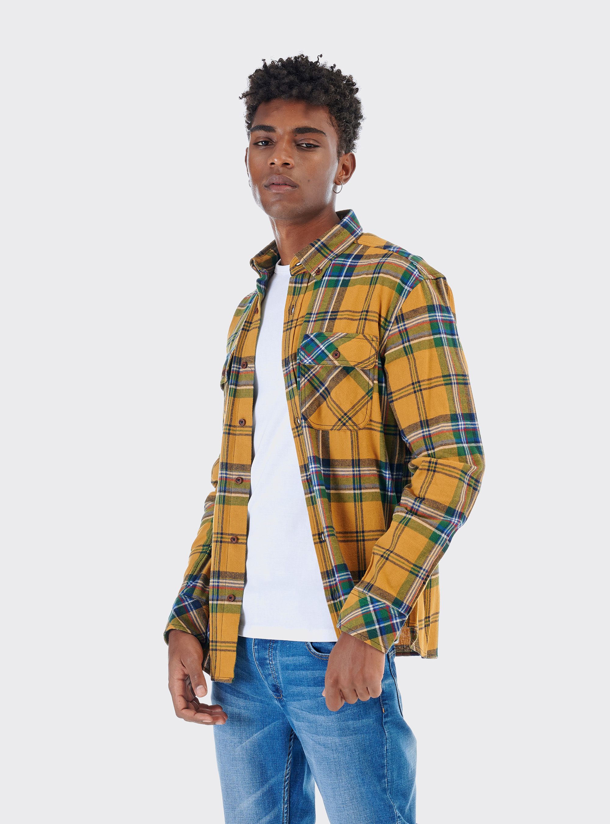 Camicia a quadri in cotone sostenibile, C7696 YELLOW