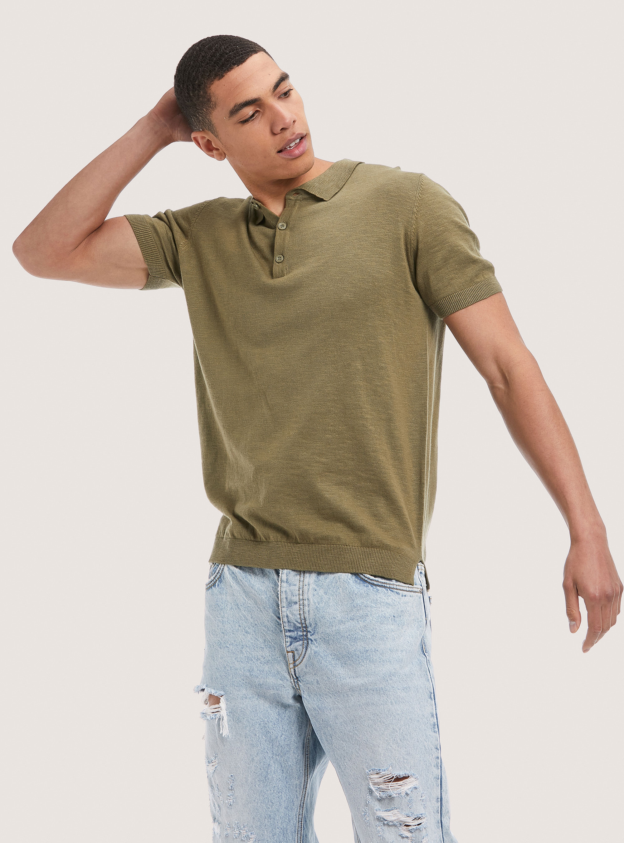 Solid colour polo pullover, C6597 KAKY