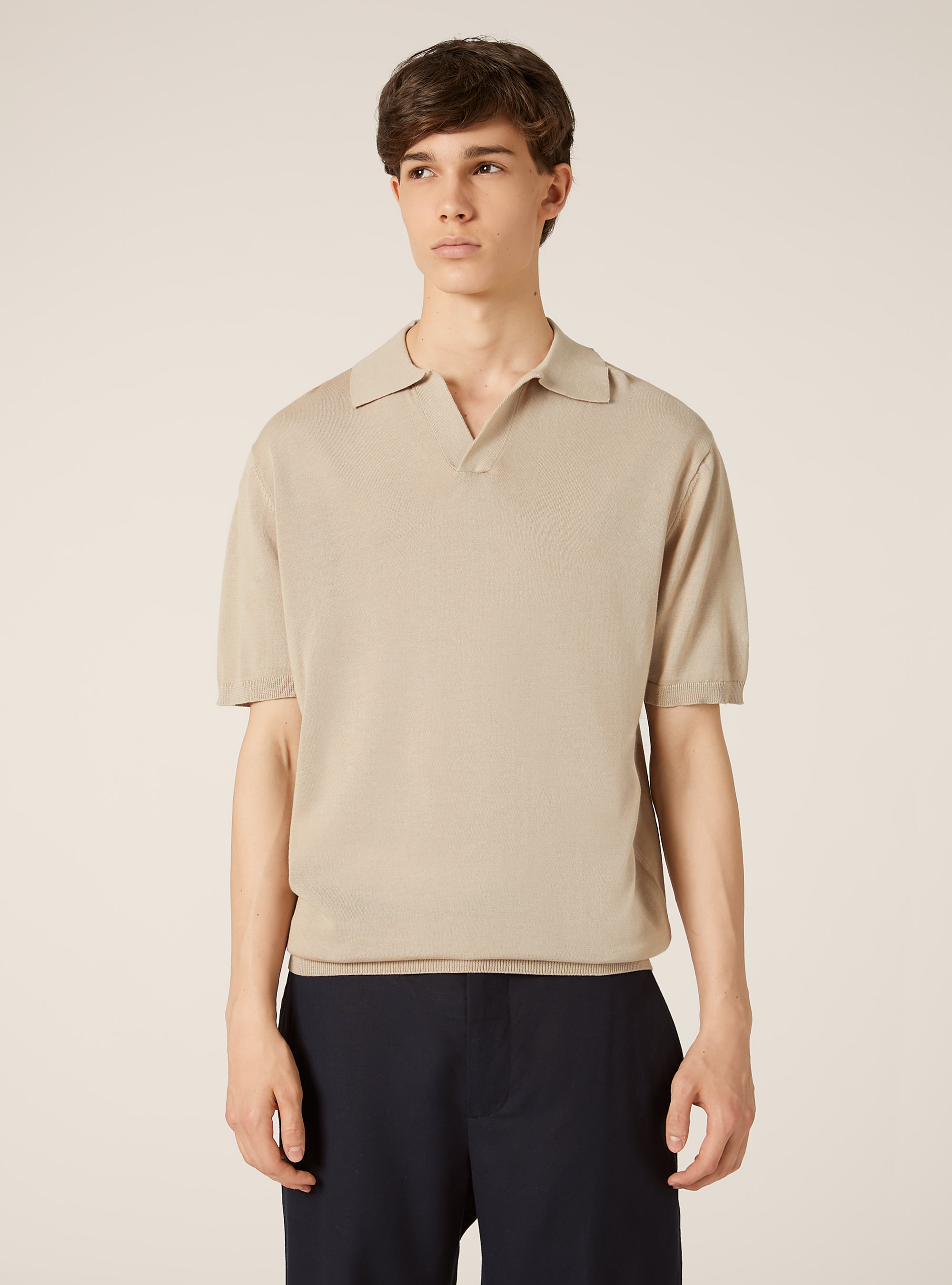 Pullover con collo polo, BG3 BEIGE LIGHT