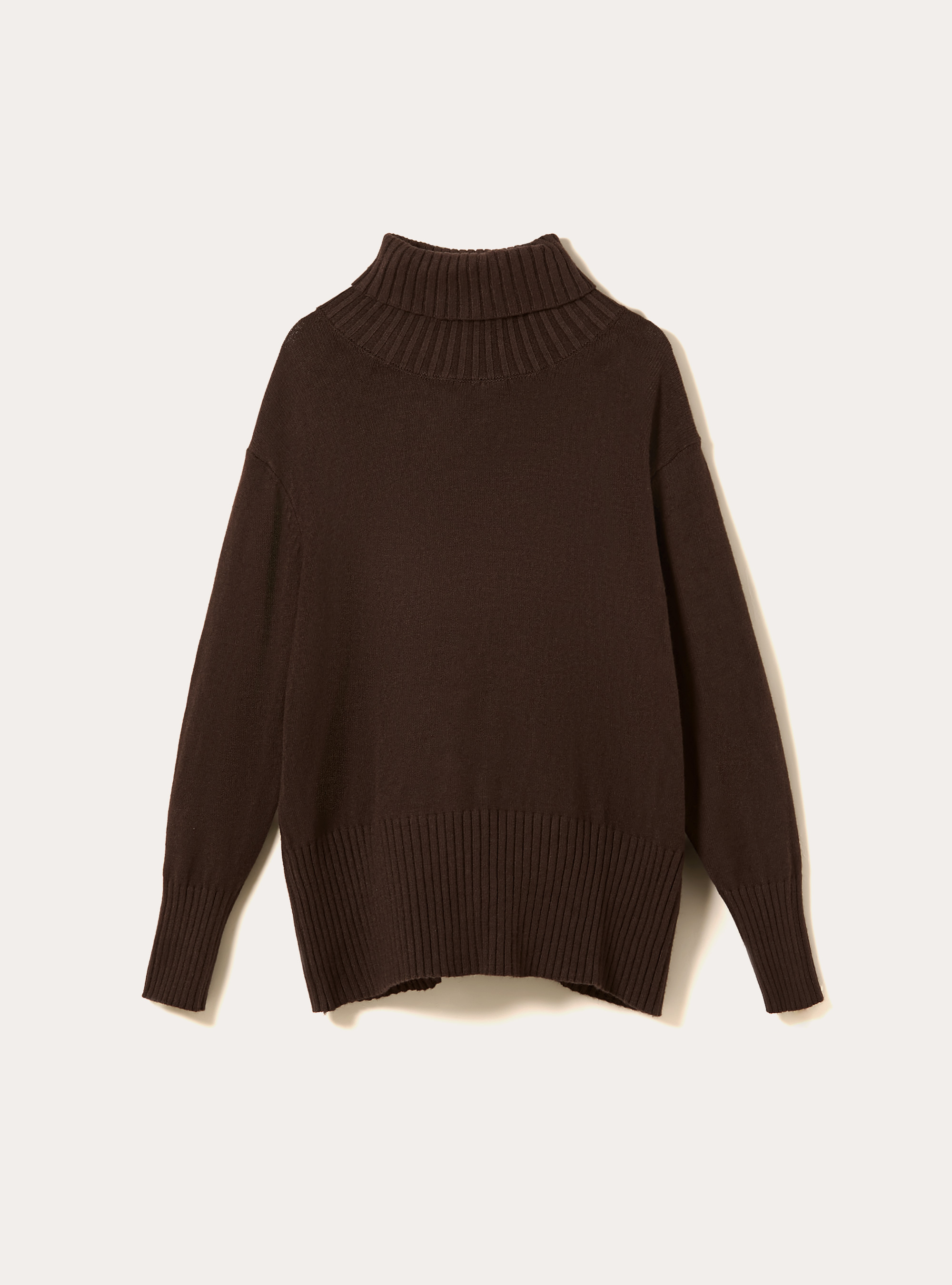 Pullover collo alto fondo a coste, BR1 BROWN DARK