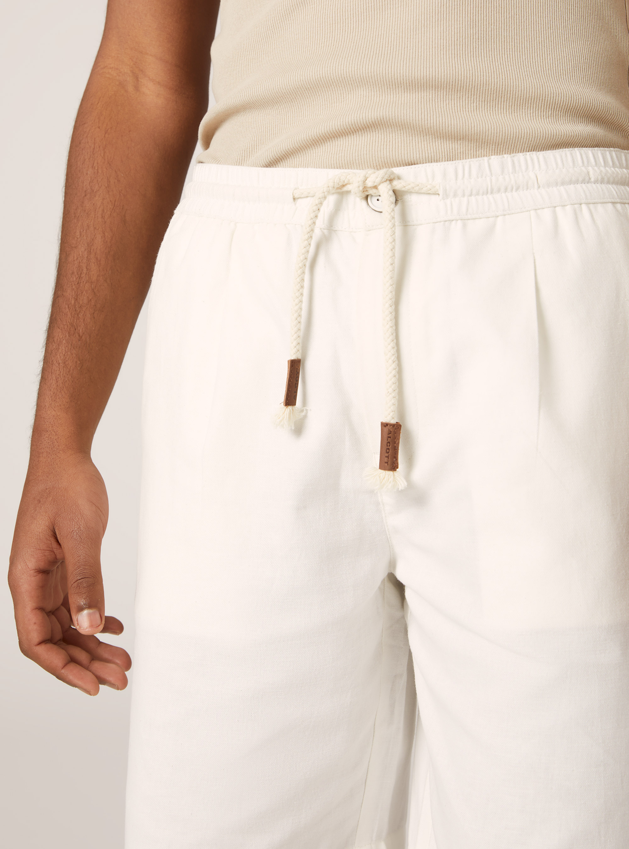 Linen Bermuda Shorts with Drawstring, WH1 OFF WHITE