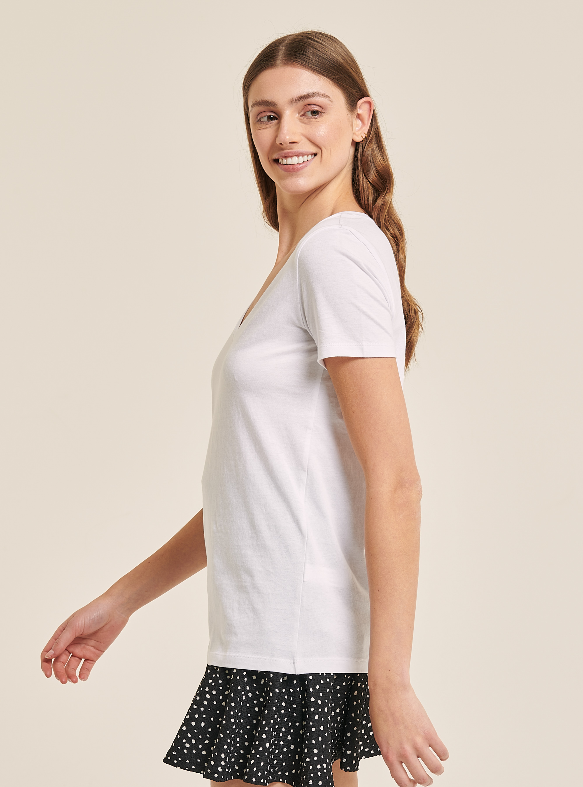 Camiseta en V en algodón, BLANCO