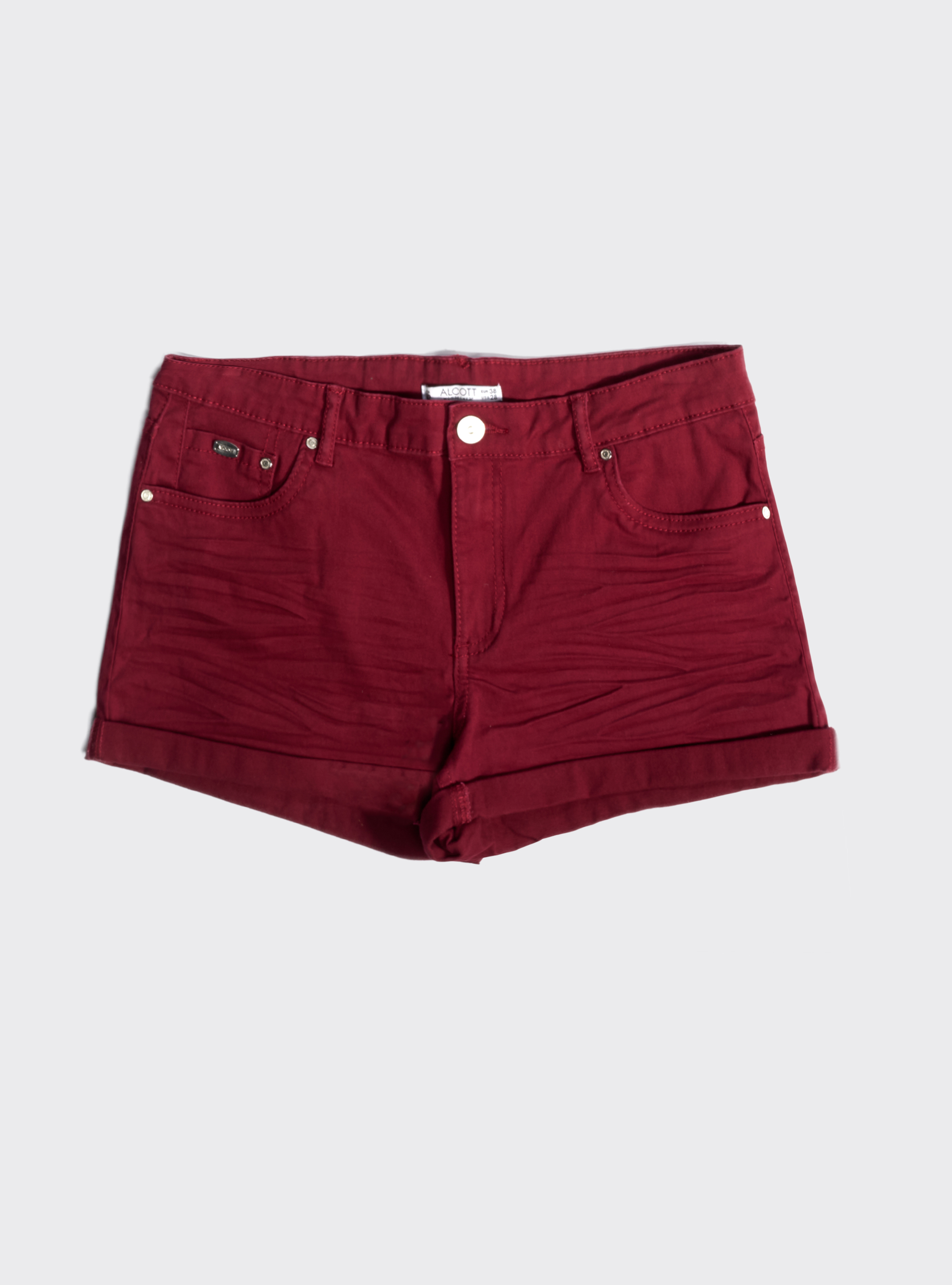 Shorts in twill con risvolto, BORDEAUX