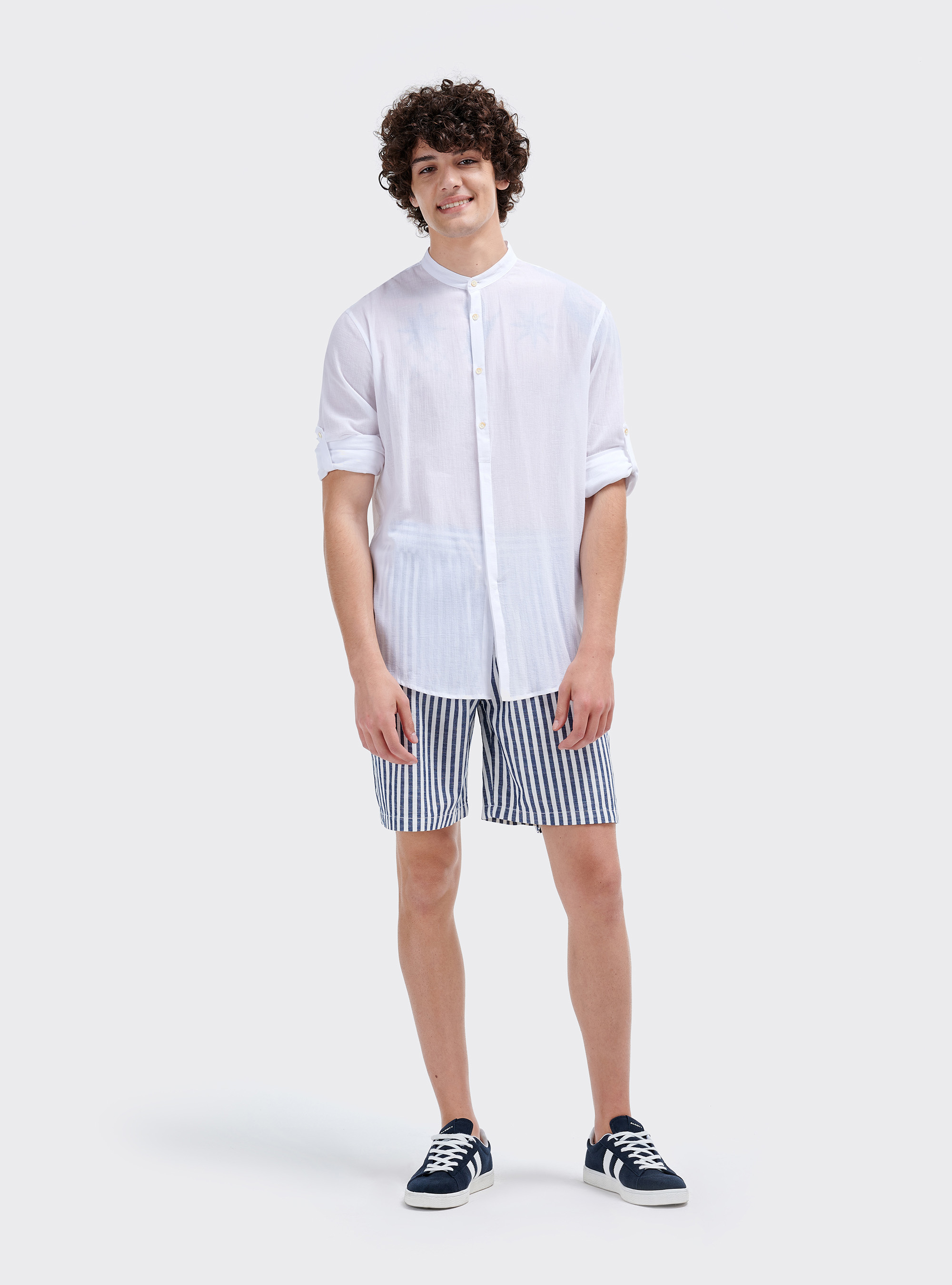 Chemise col mao à manches longues, C099 WHITE