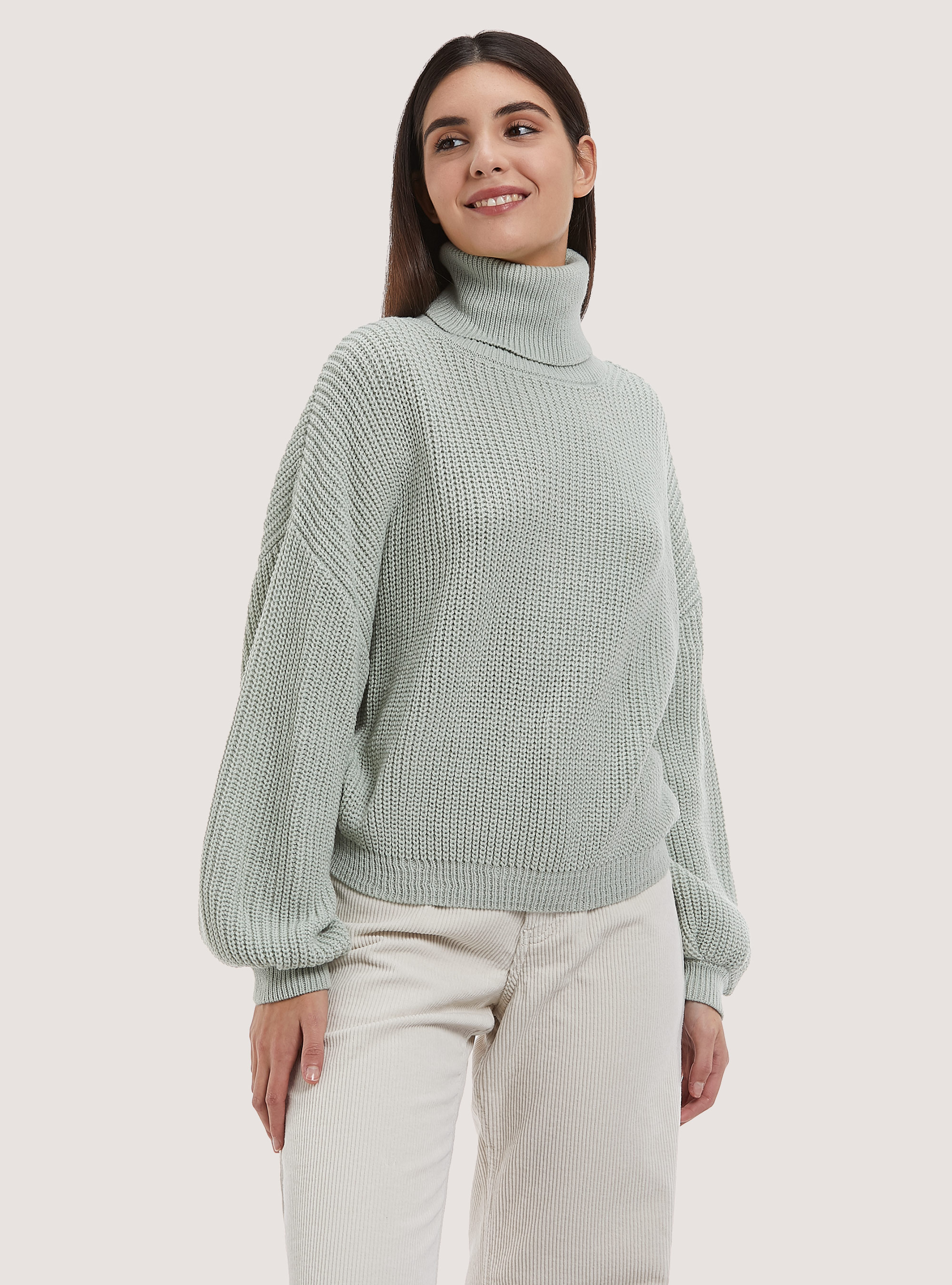 High-necked comfort fit English rib pullover, C6585 GREEN