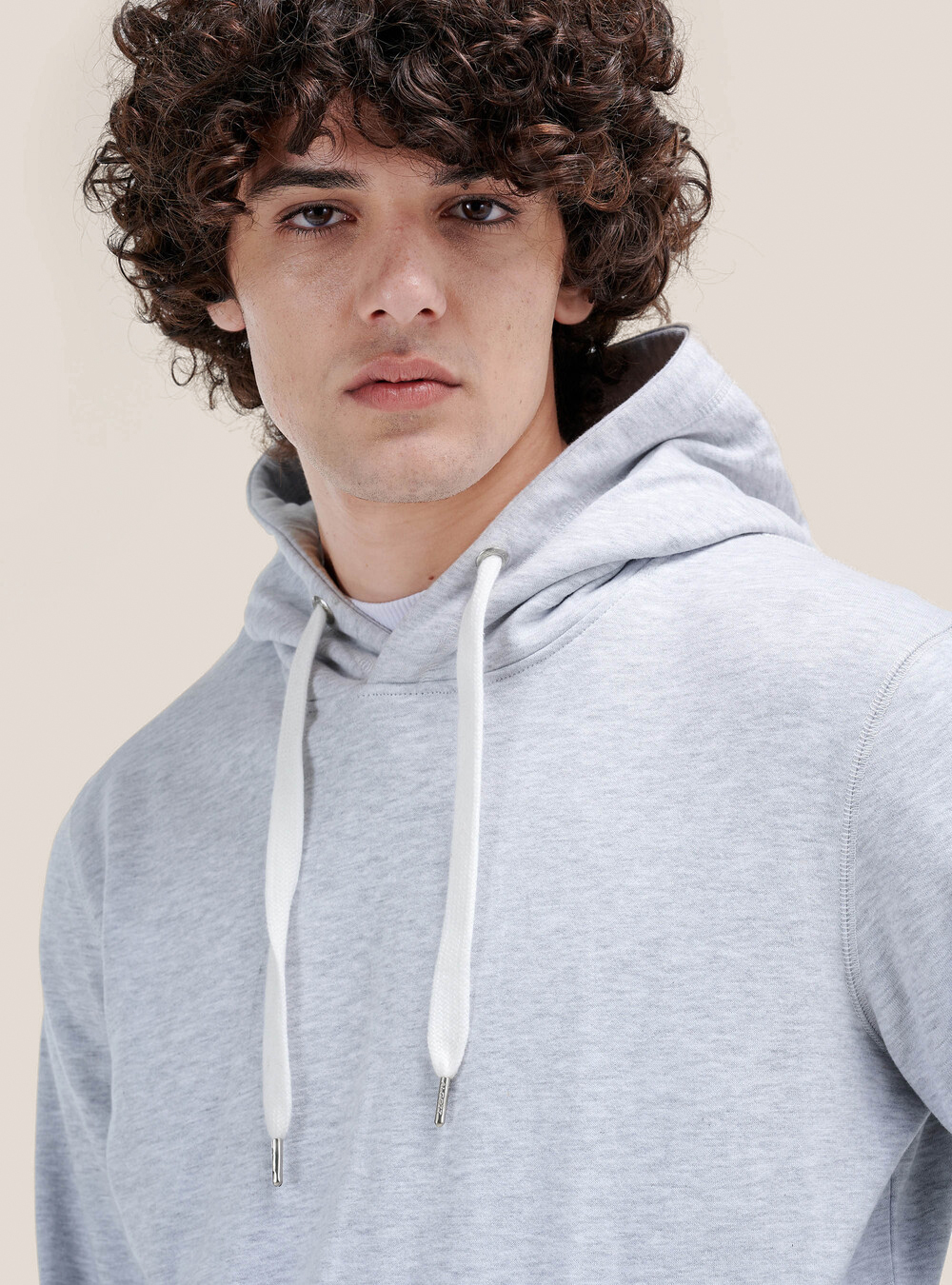 Felpa basic con cappuccio, BIANCO GHIACCIO