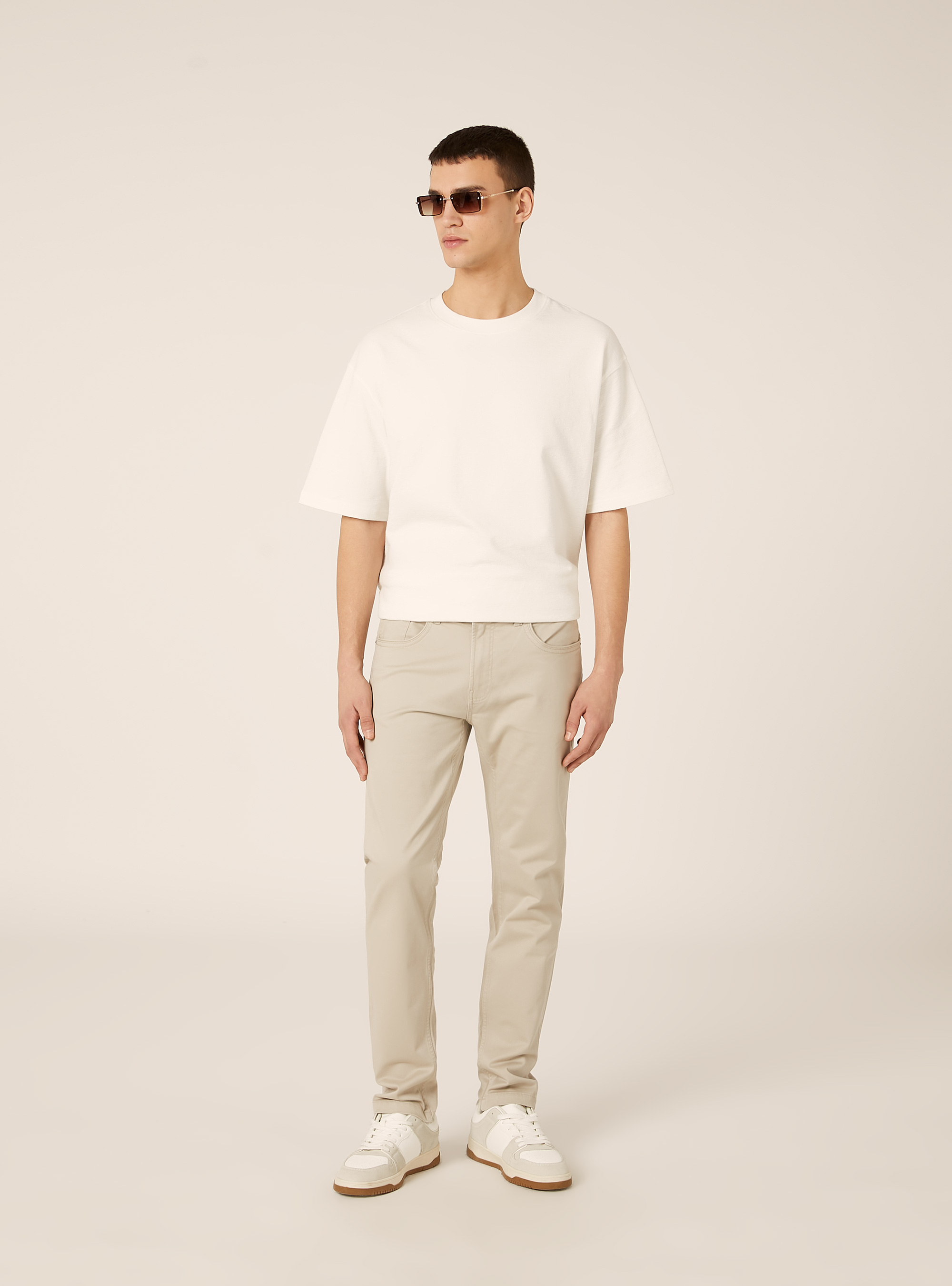 Skinny fit cotton trousers, BG3 BEIGE LIGHT