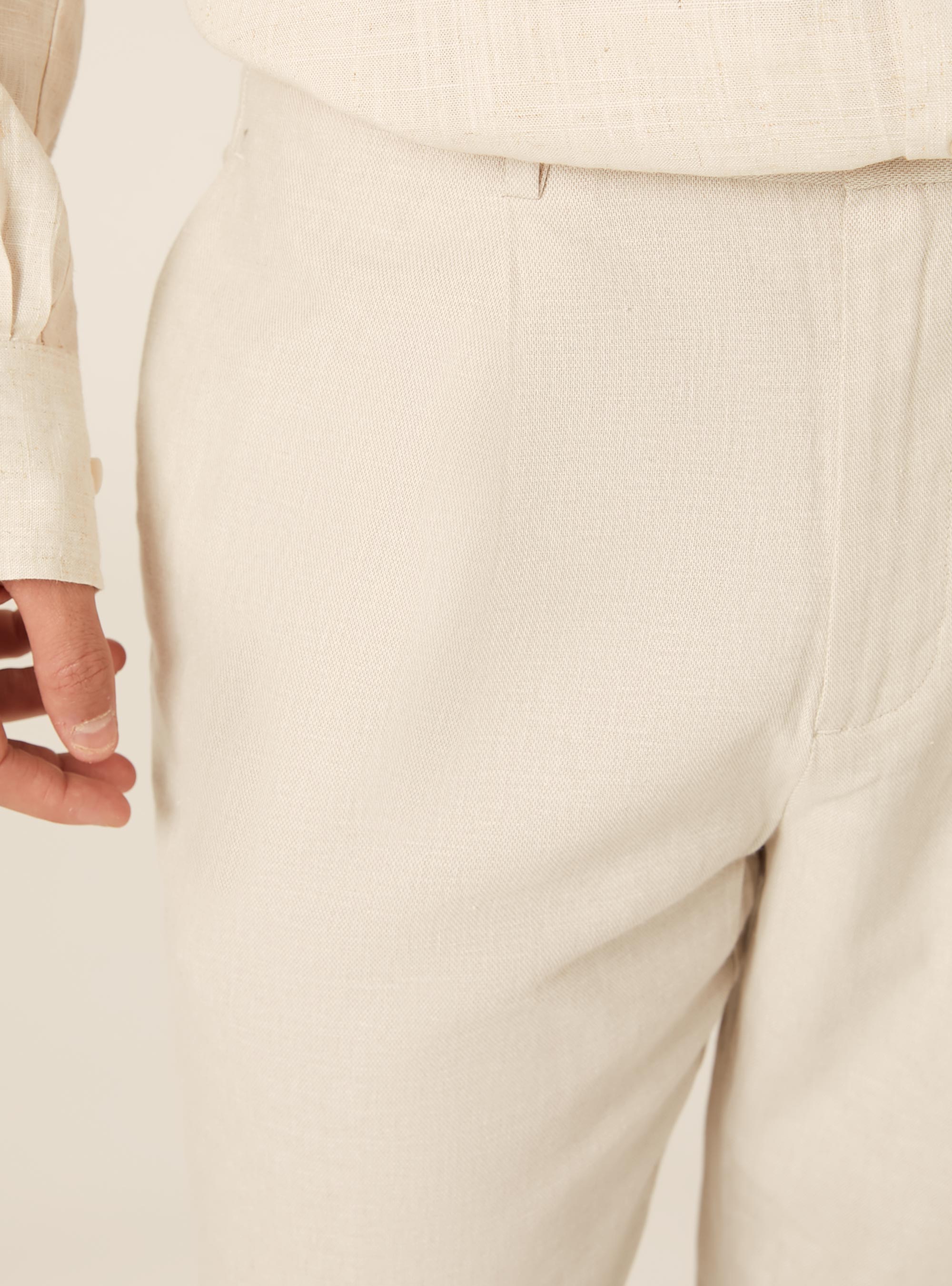 Pantal&oacute;n Sastrero Ligero de Mezcla de Lino, MBG2 BEIGE MEL MED