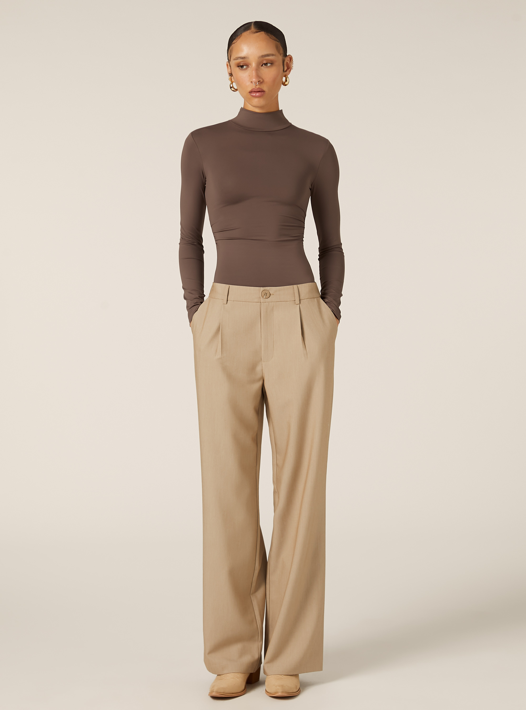 High-neck stretch bodysuit, BR2 BROWN MEDIUM