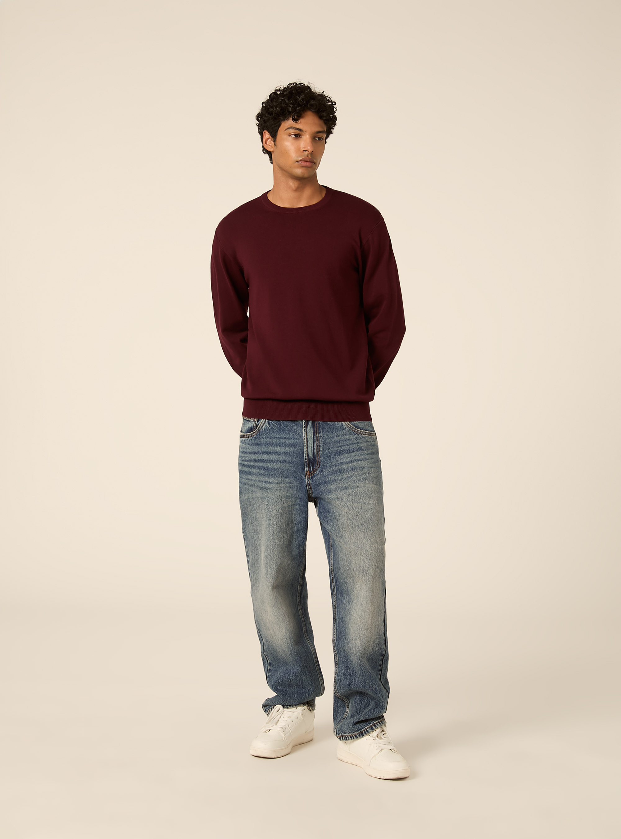 Pullover girocollo in viscosa, BORDEAUX SCURO