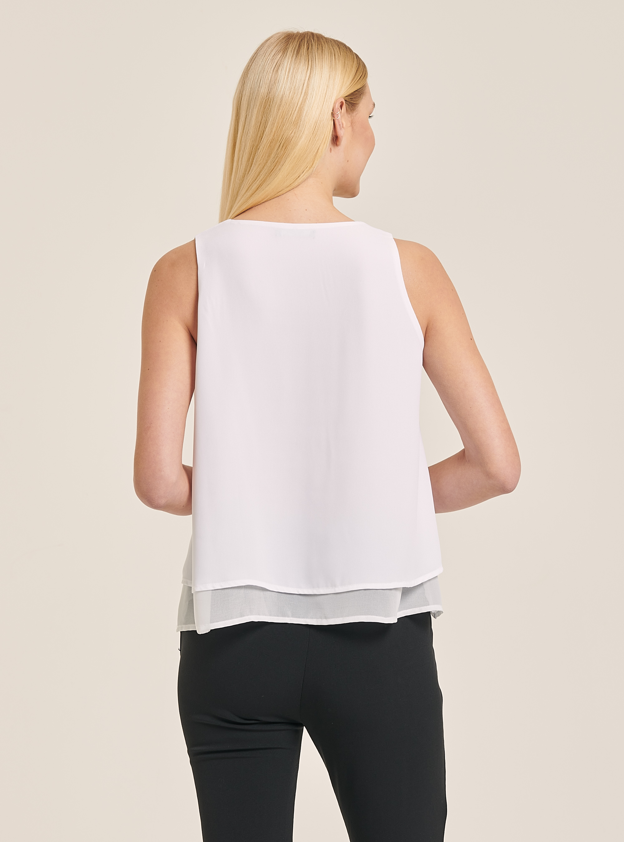 Sleeveless v-neck blouse, WHITE