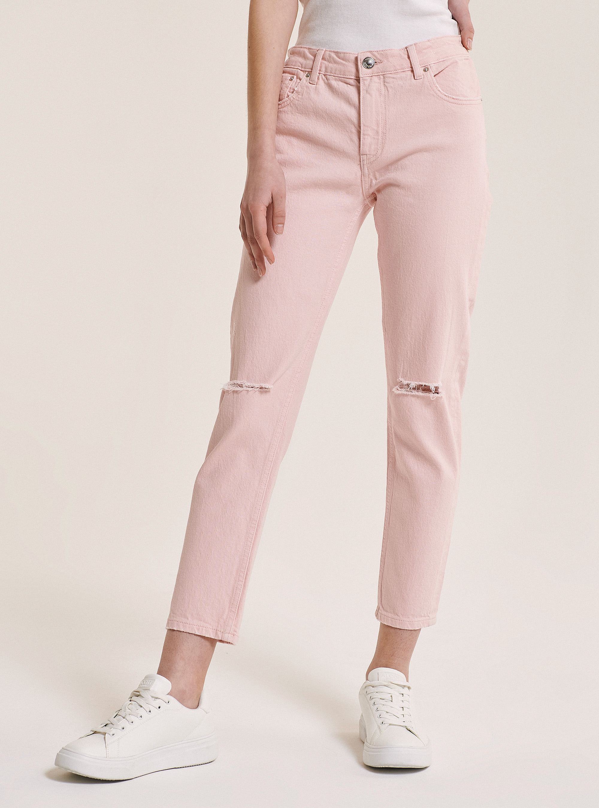 Pantalons twill stretch slim boyfriend, C5503 PINK