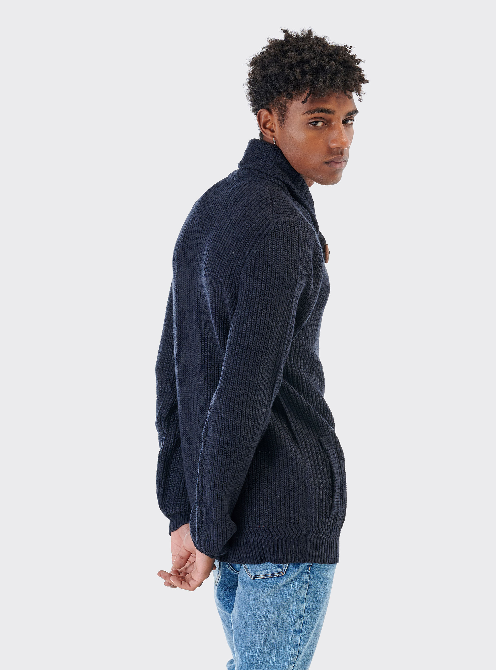 PULLOVER WITH SHAWL COLLAR, BLUE NAVY