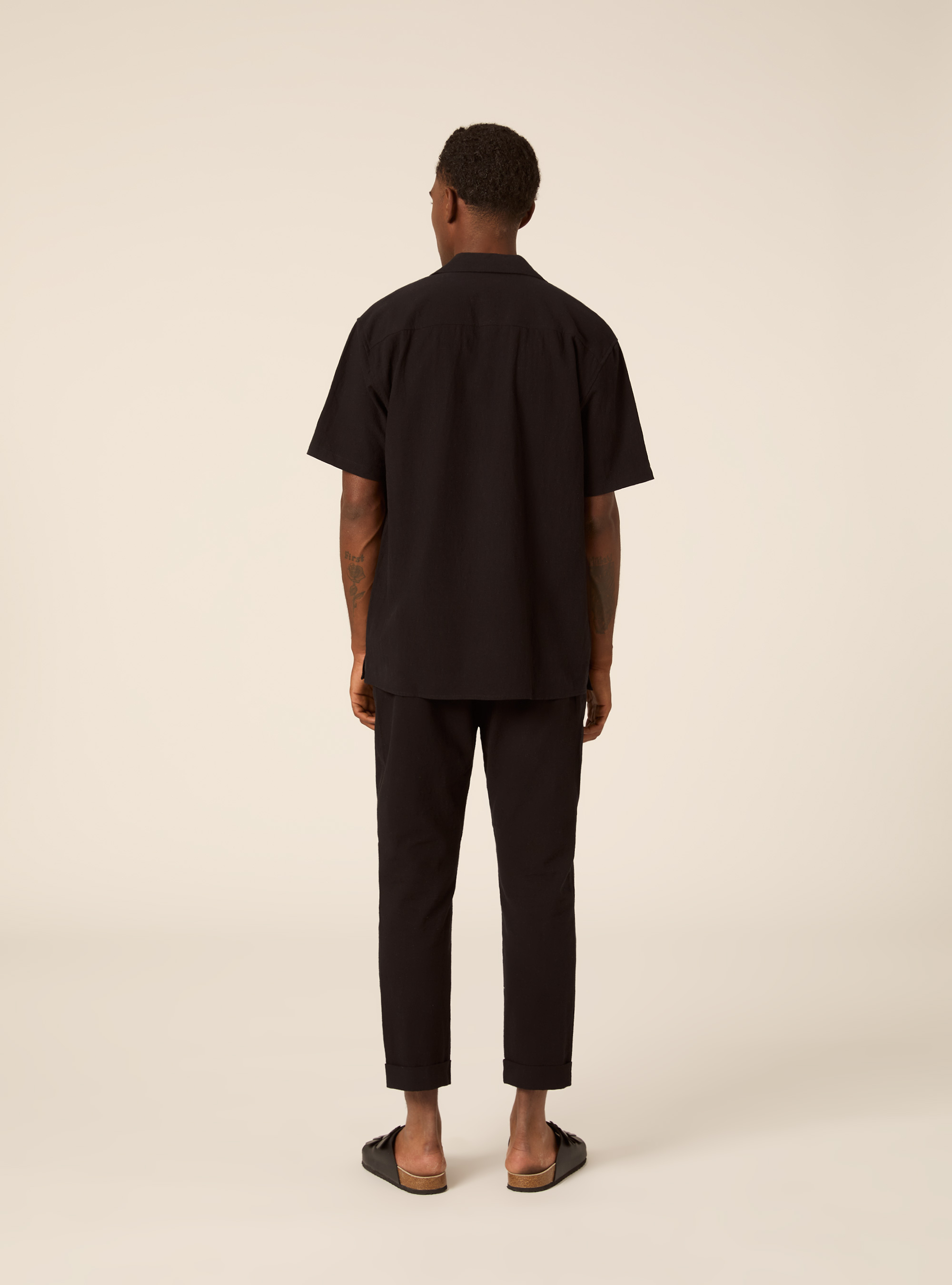 Camicia in misto lino, BK1 BLACK