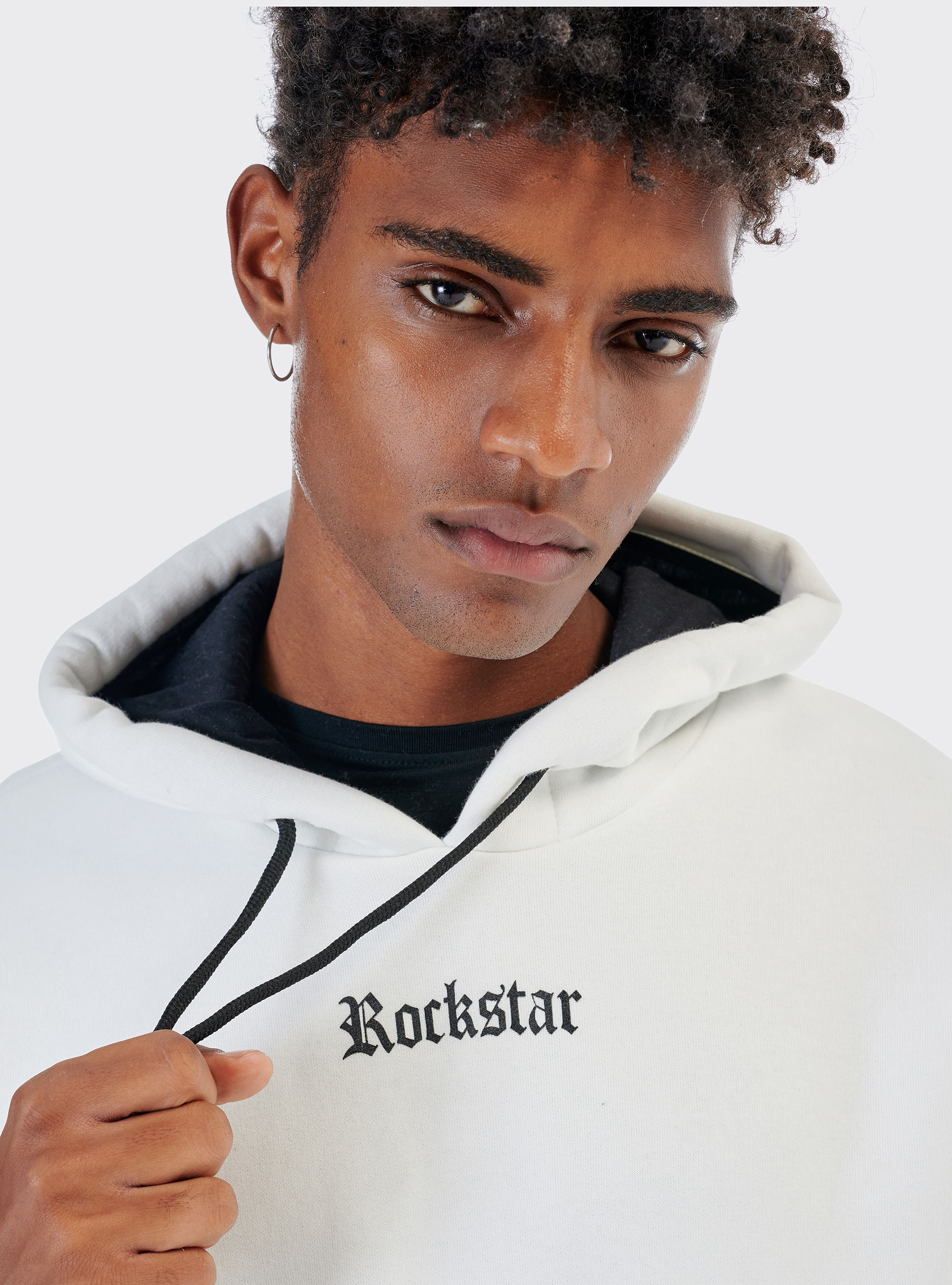 Sweat oversize à capuche et imprimé Rockstar, C099 WHITE