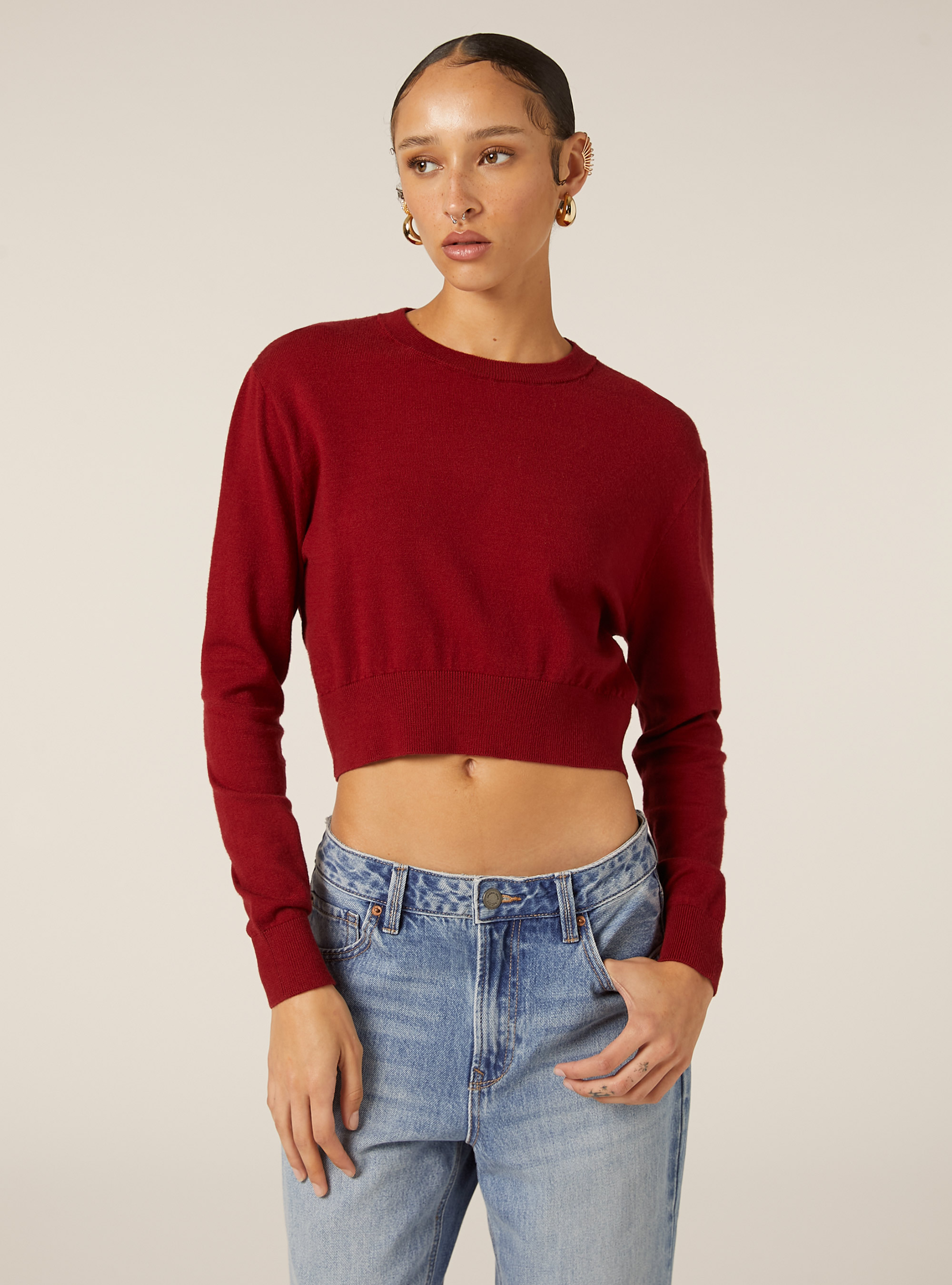 Boxy fit crew neck pullover, BO2 BORDEAUX MEDIUM