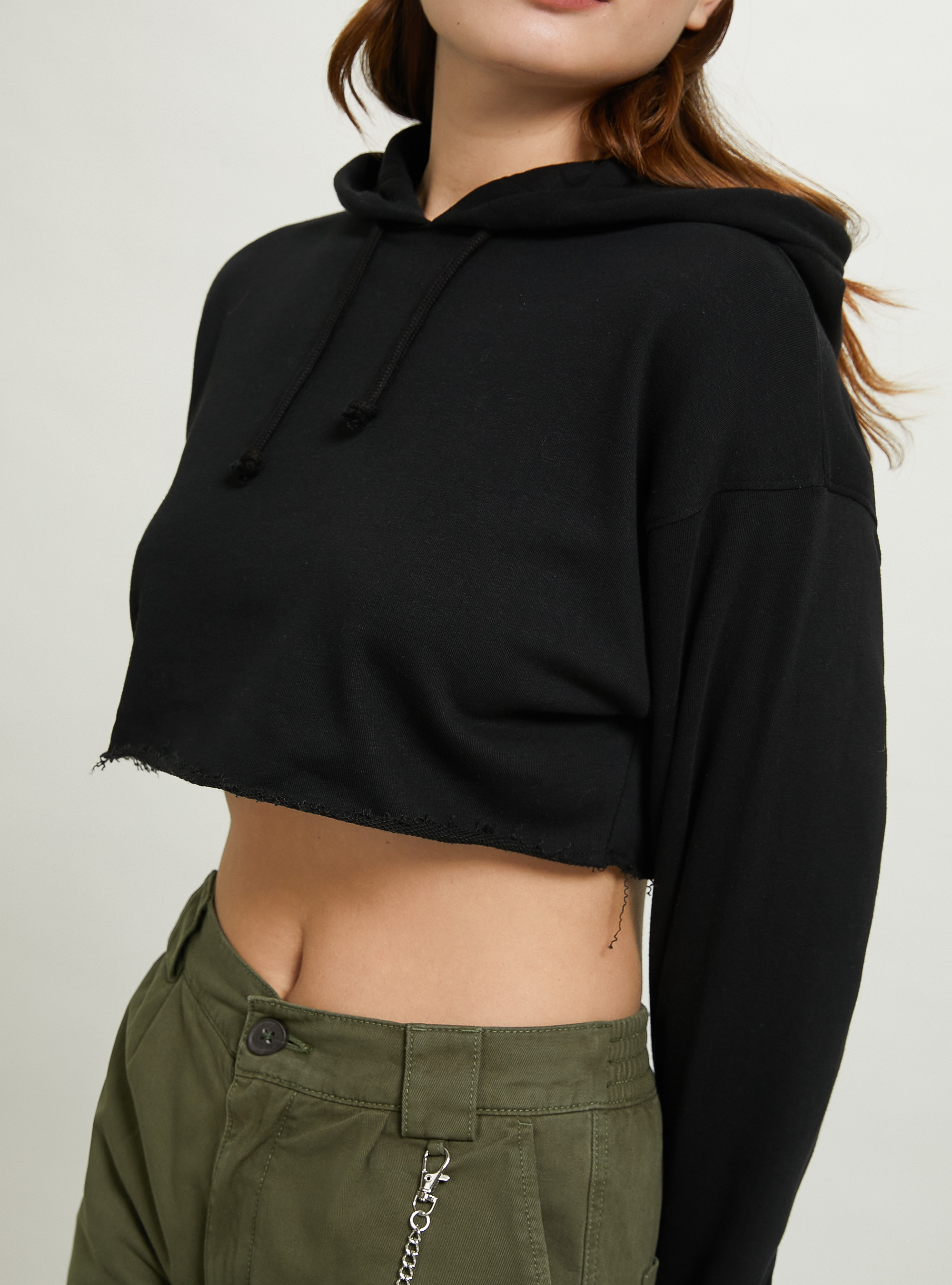 Cropped hooded sweatshirt, BK1 BLACK