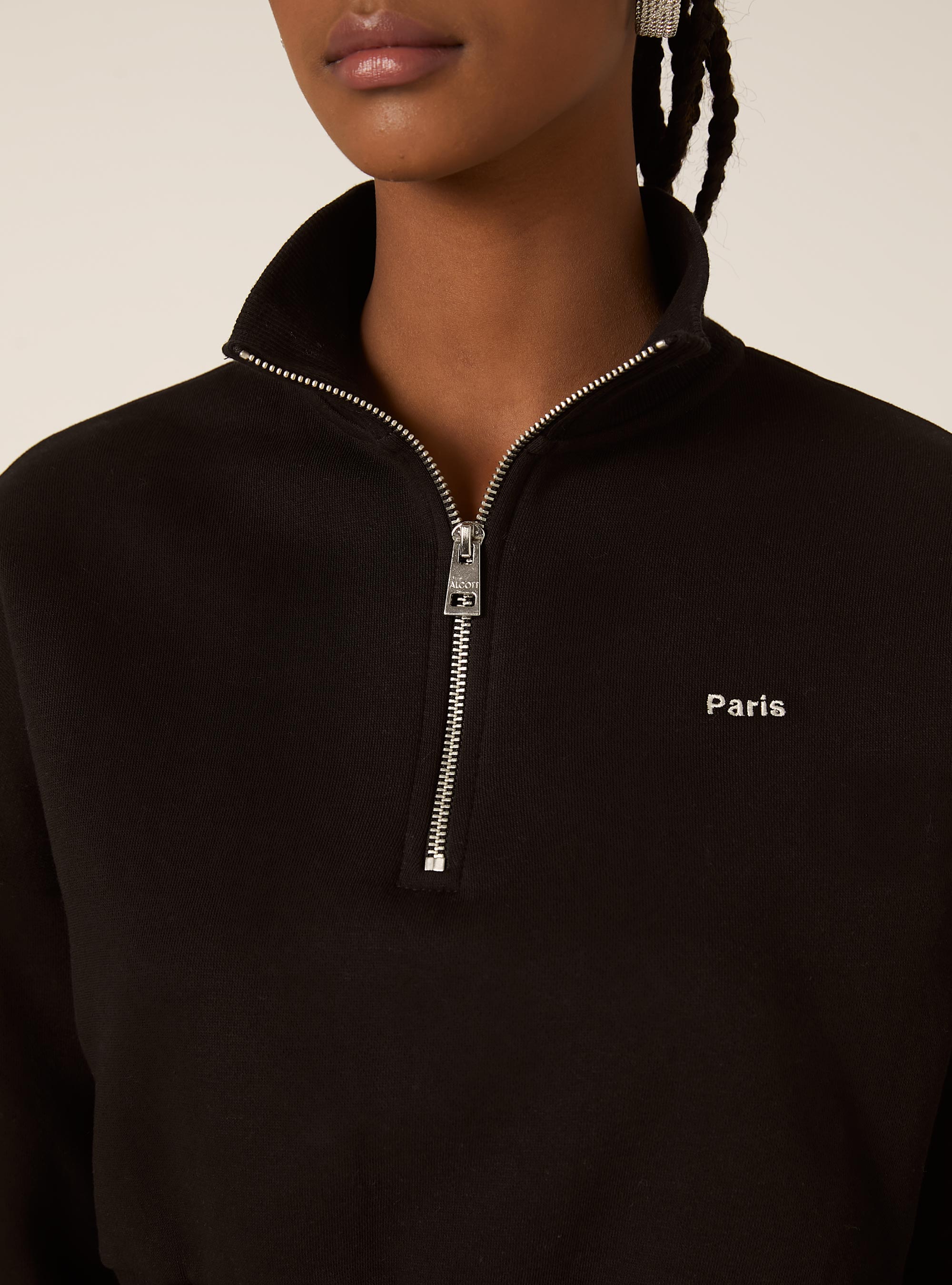 Sudadera corta con cuello y cremallera, BK1 BLACK