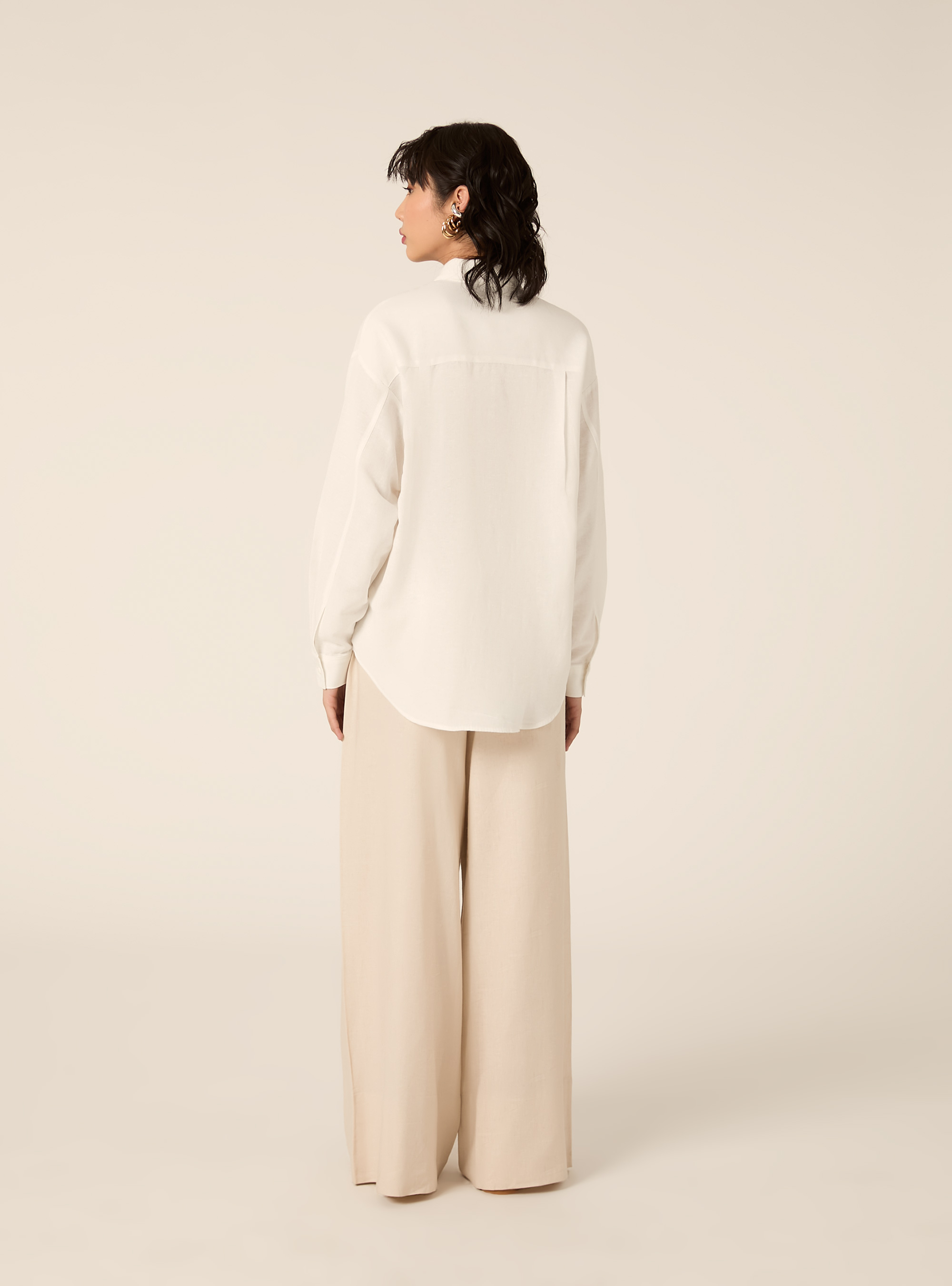 Camicia in misto lino tinta unita, WH2 WHITE