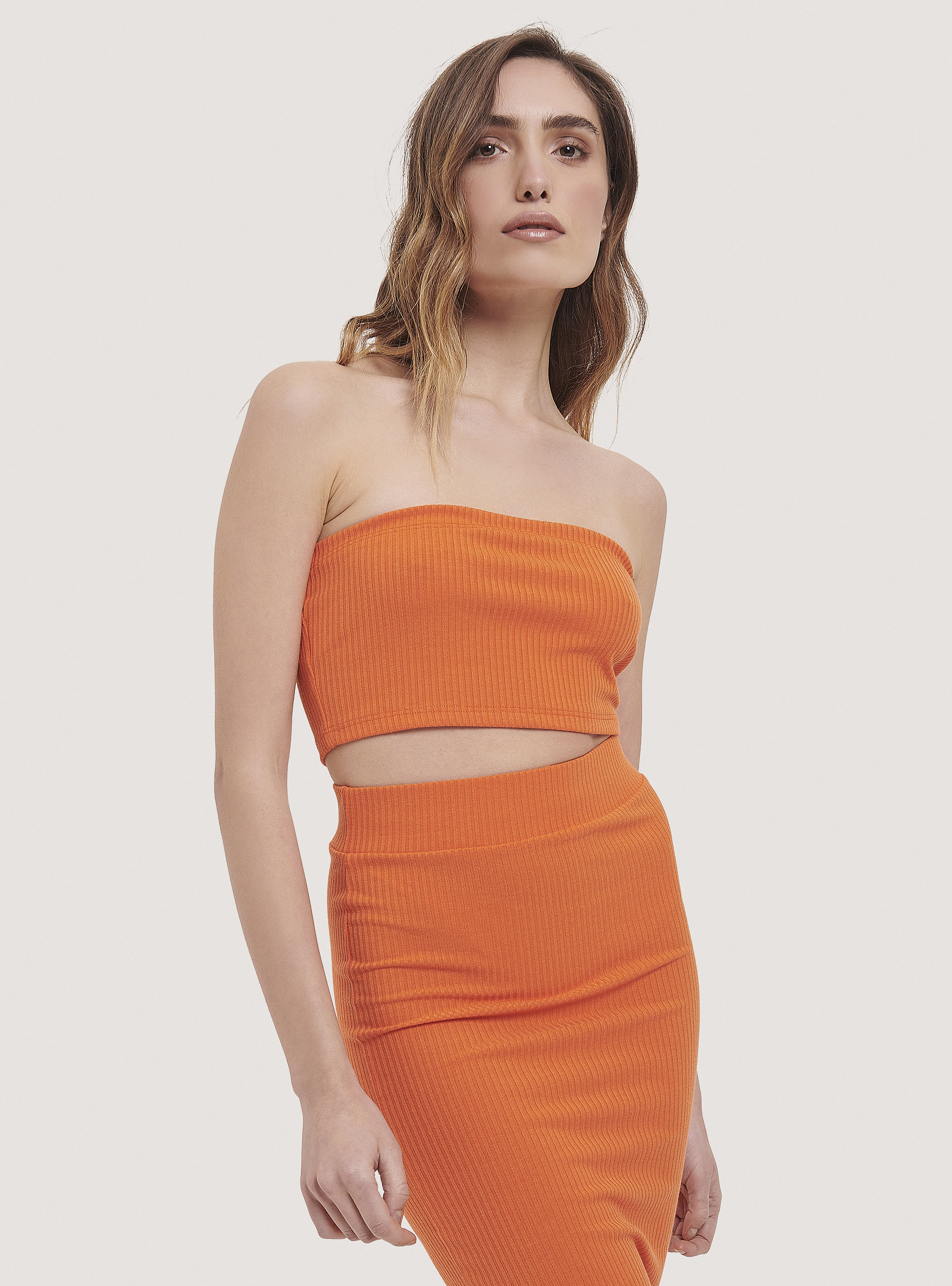 Ribbed bandeau top, C330 ORANGE
