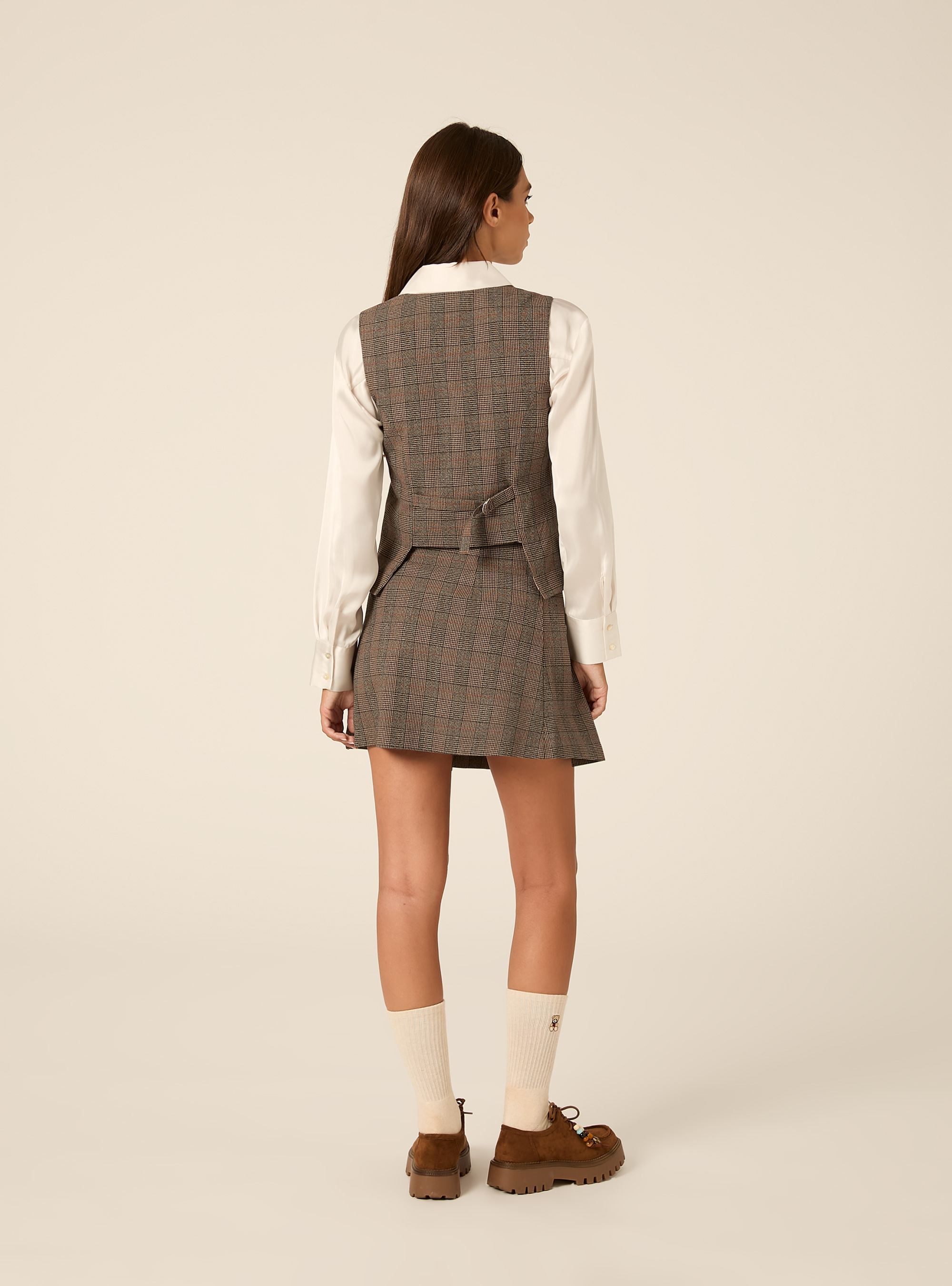 Chaleco sastre de un solo boton con estampado clasico, BG1 BEIGE DARK