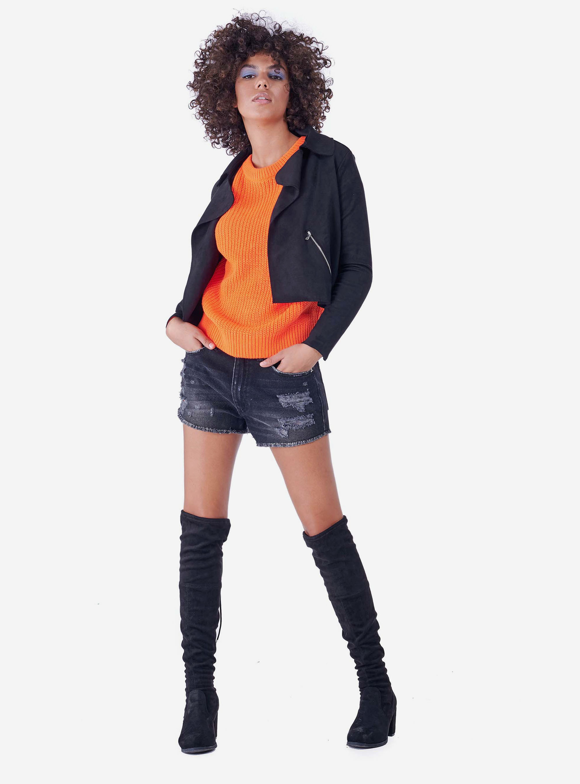 Jersey cuello redondo oversize, NARANJA FLUO