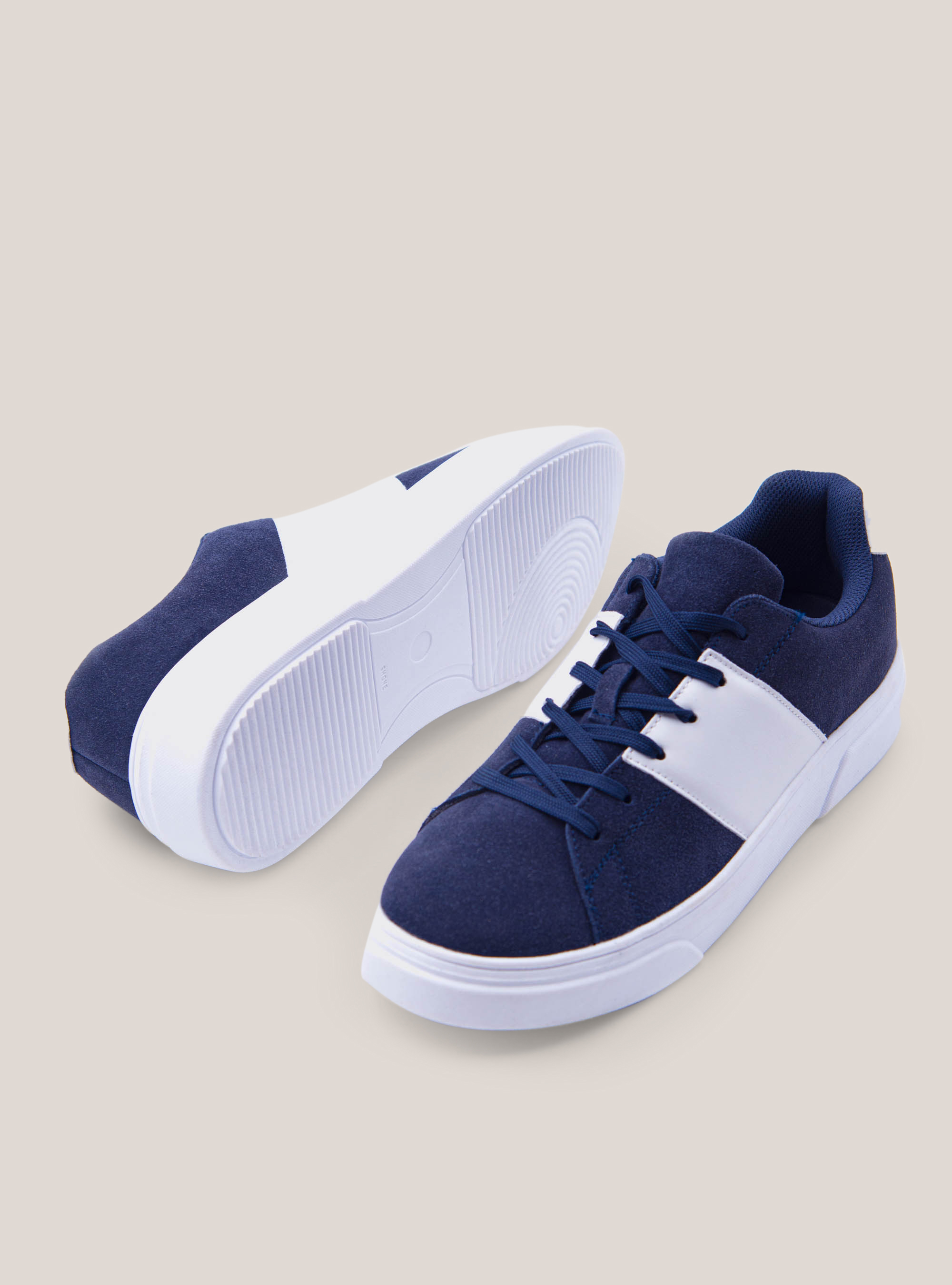 Sneakers de gamuza genuinas con bandas laterales, AZUL