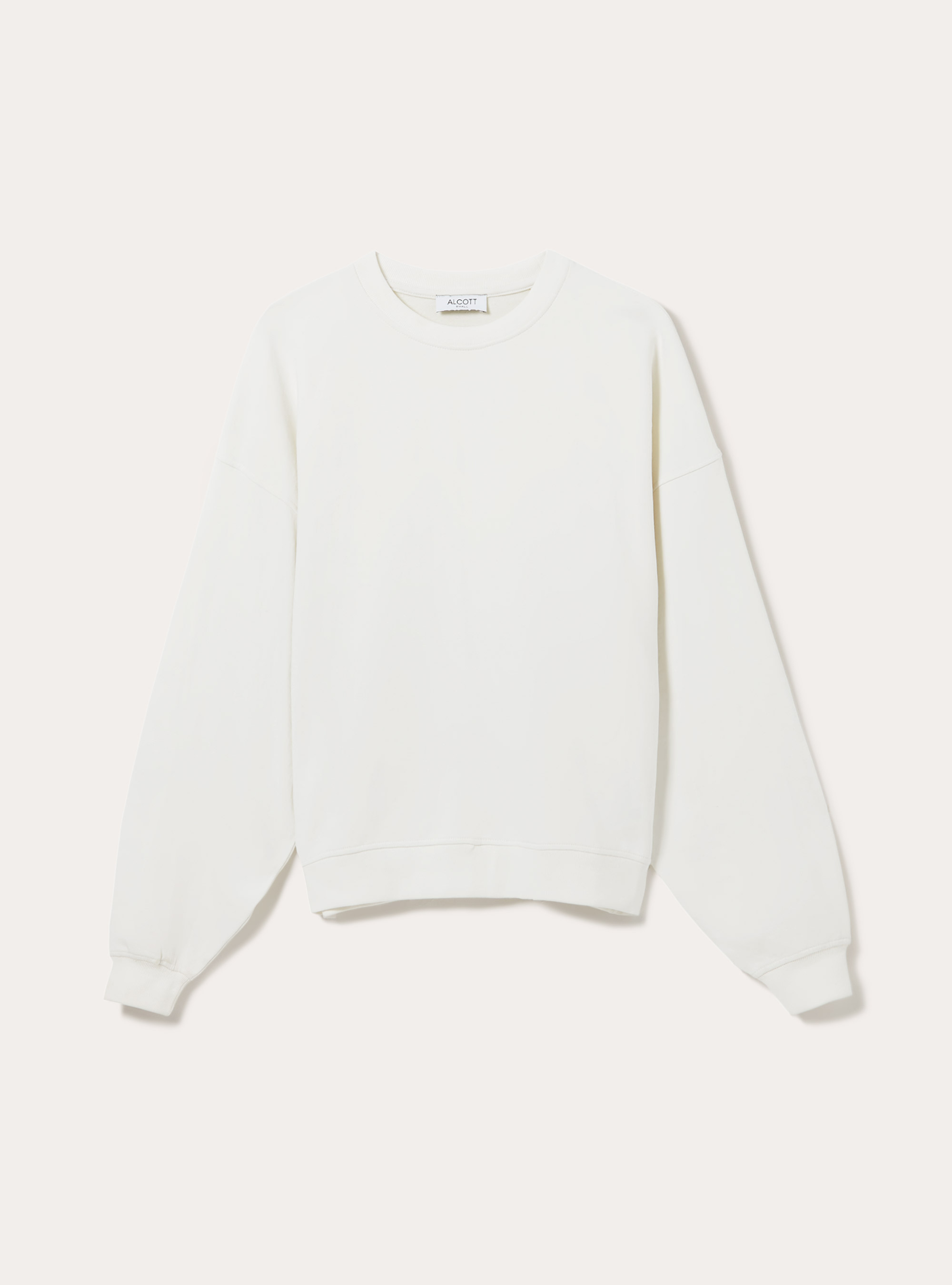 Sudadera de algodón liso con cuello redondo, WH1 OFF WHITE