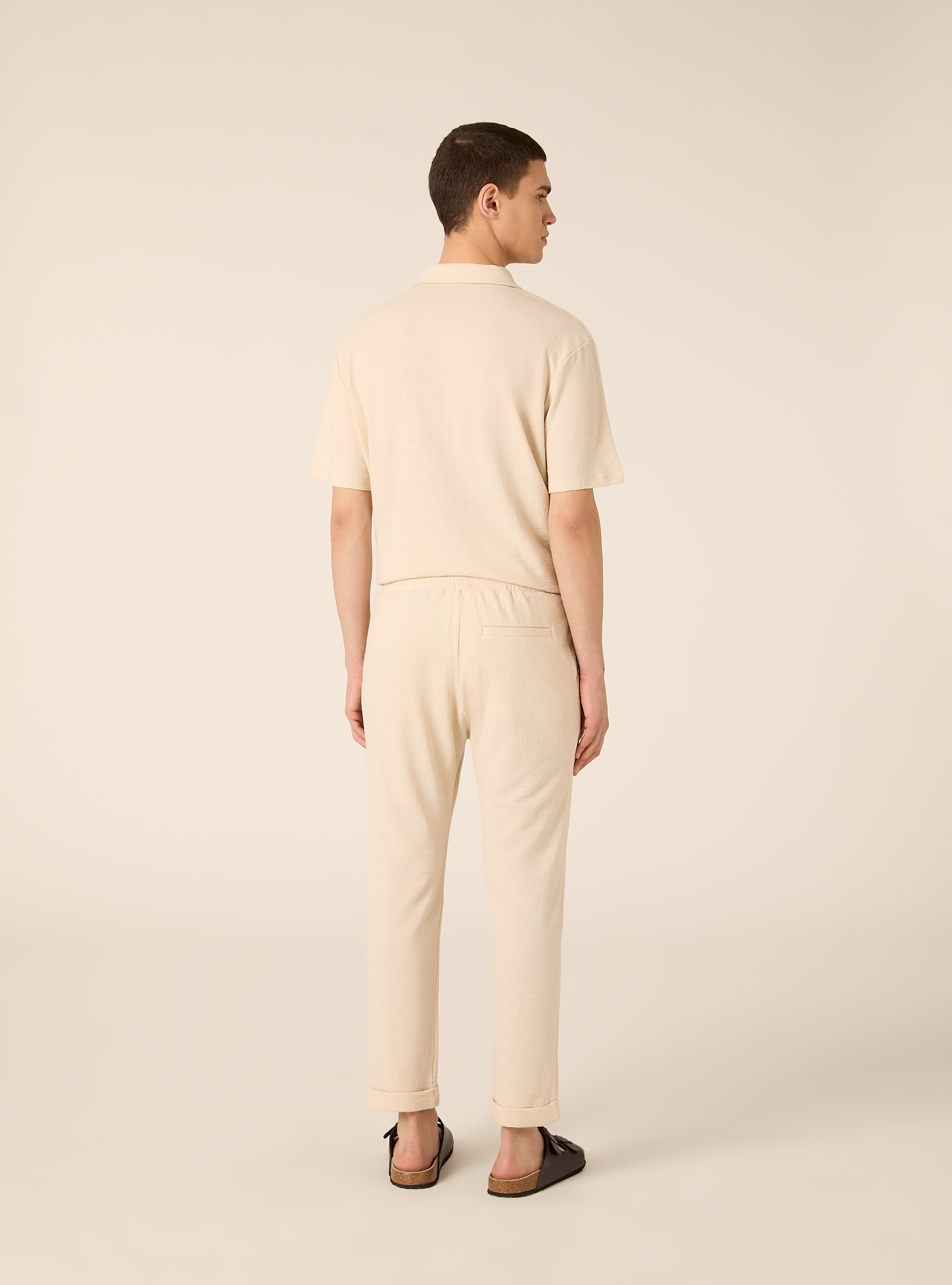 Pantaloni con  elastico in vita in jersey texture, BG2 BEIGE MEDIUM