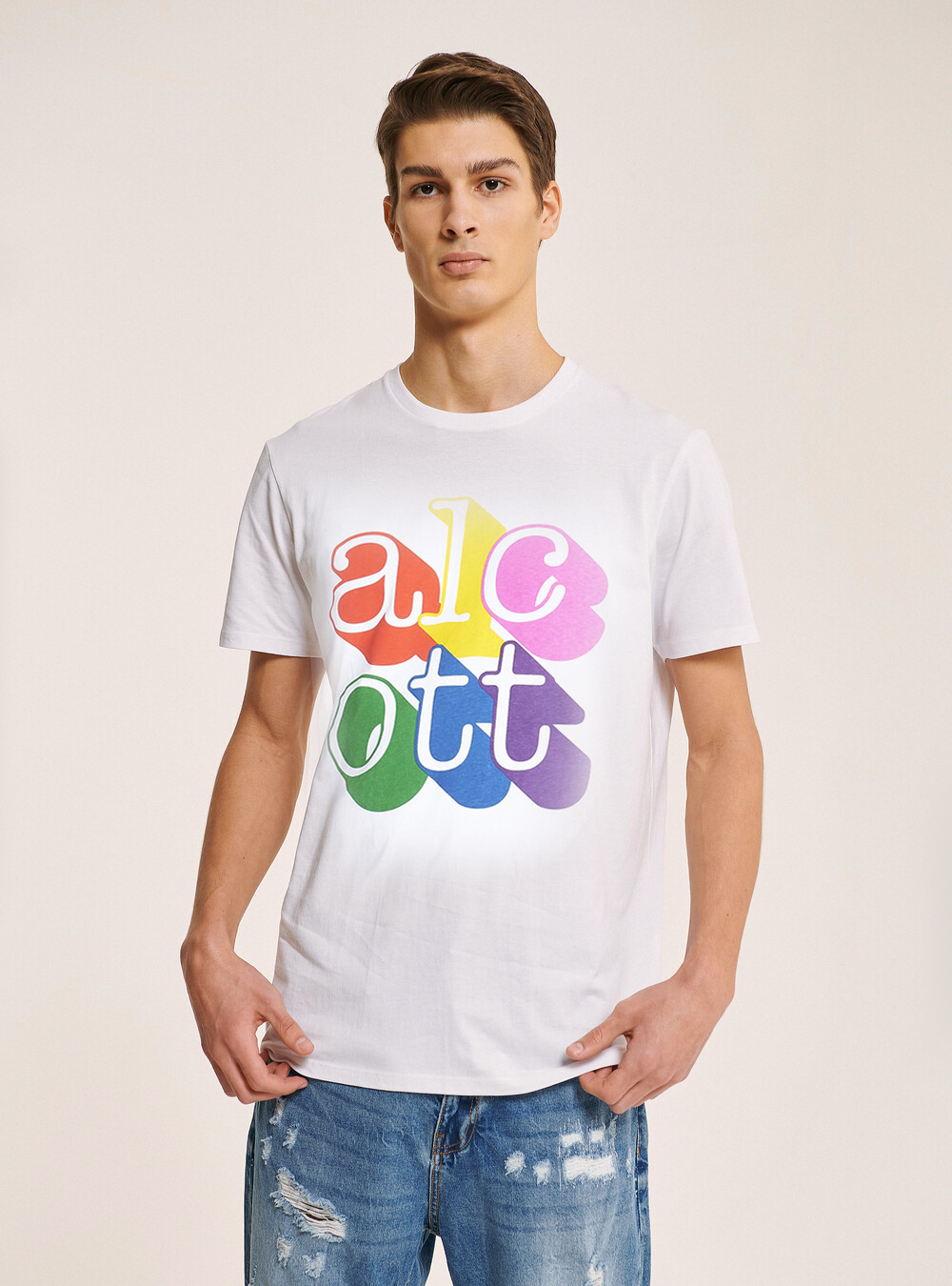 Maglietta con logo colorato, BIANCO