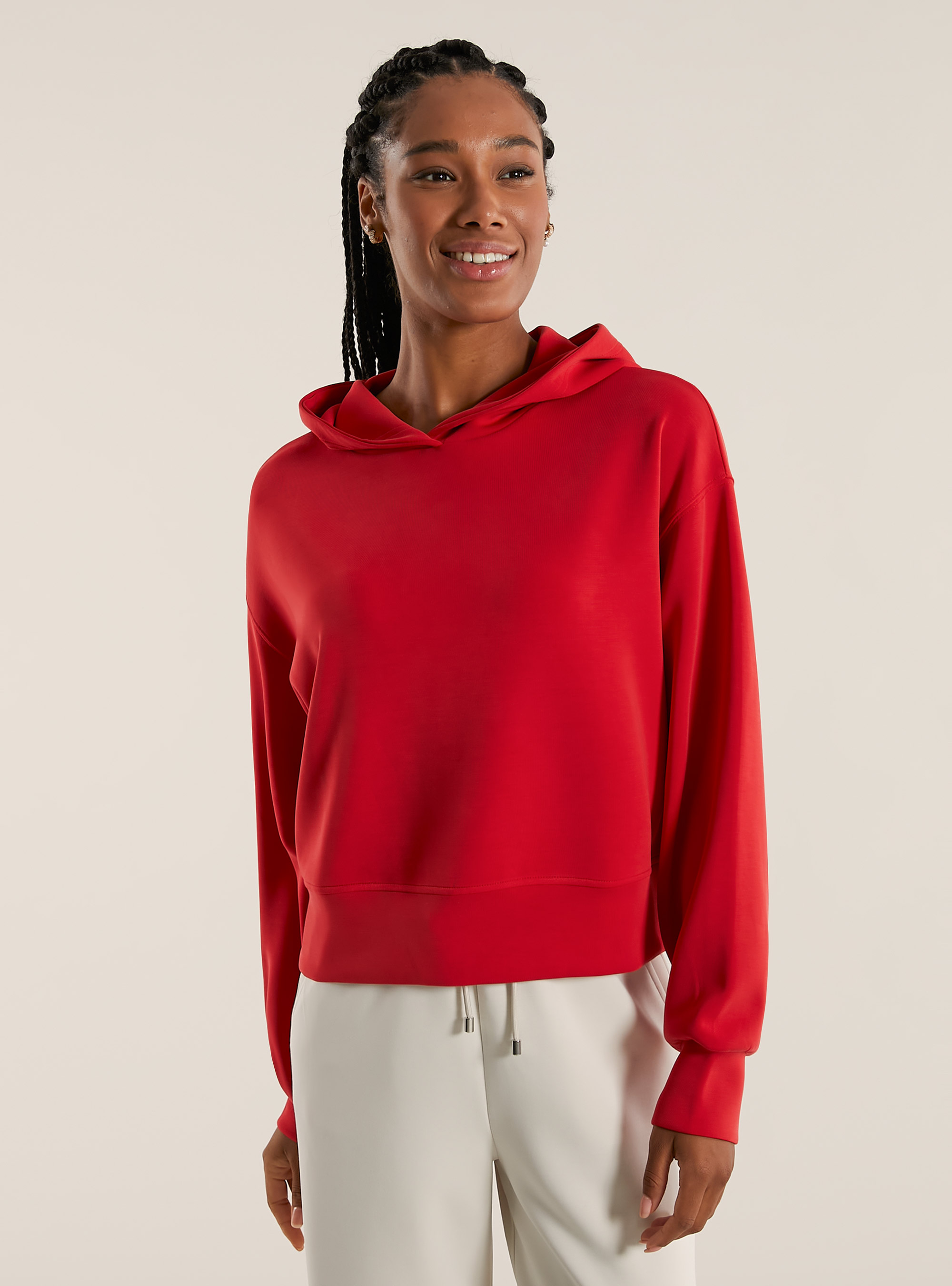 Cropped sweatshirt in soft scuba, RD2 RED MEDIUM