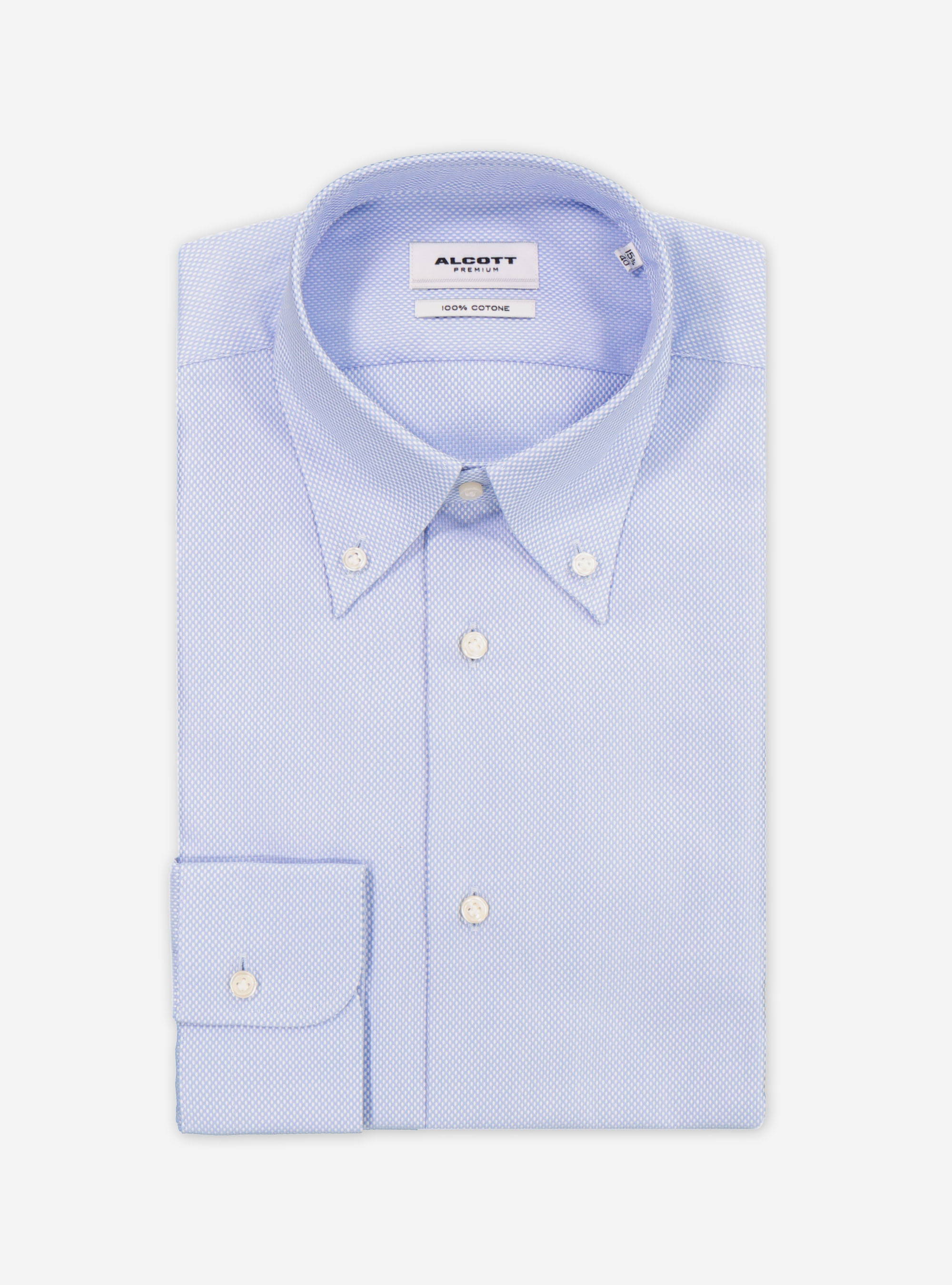 BUTTON DOWN SHIRT IN FANCY COTTON, AZURE