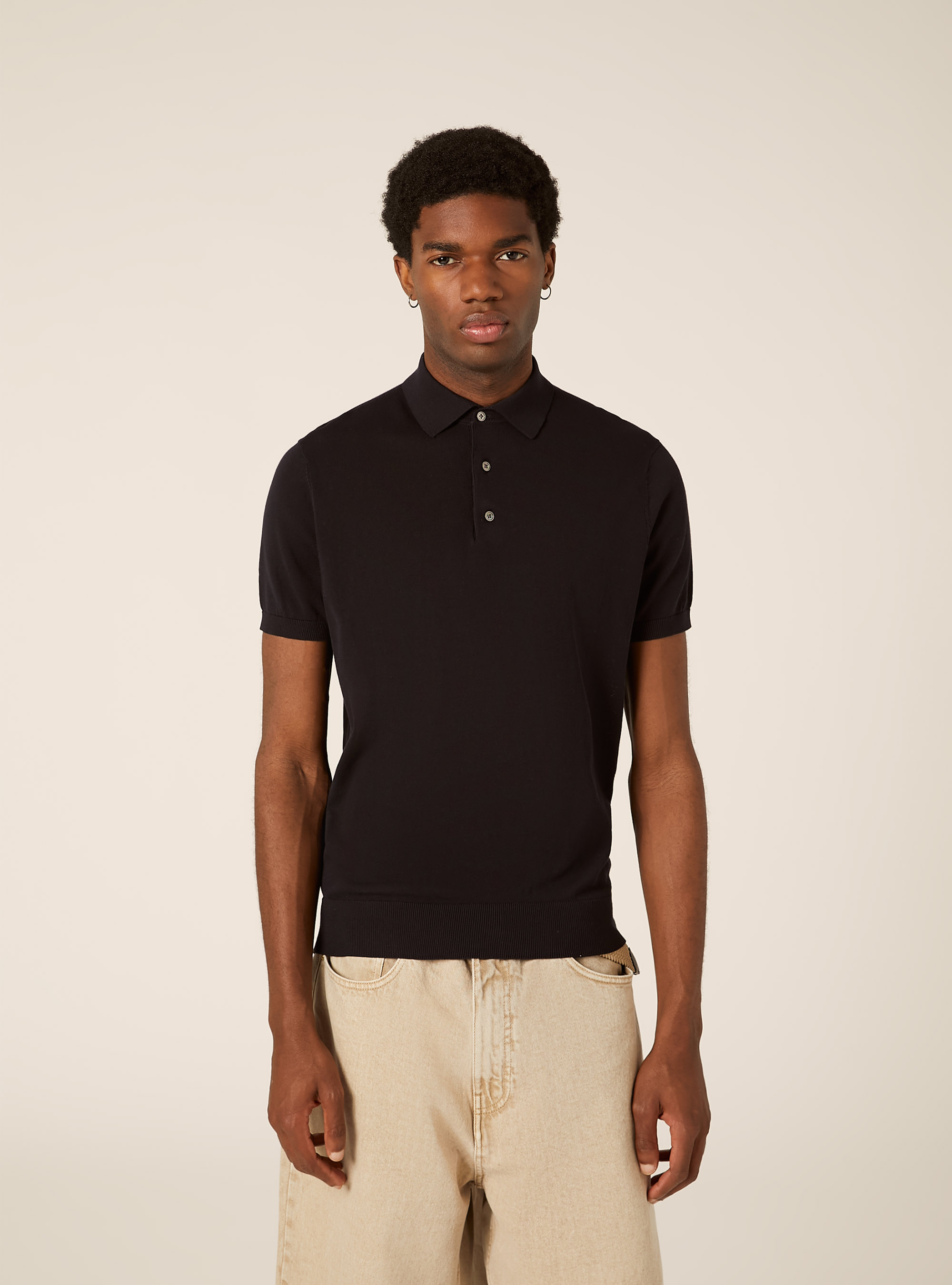 Extrafine cotton knit polo shirt, NA1 NAVY DARK