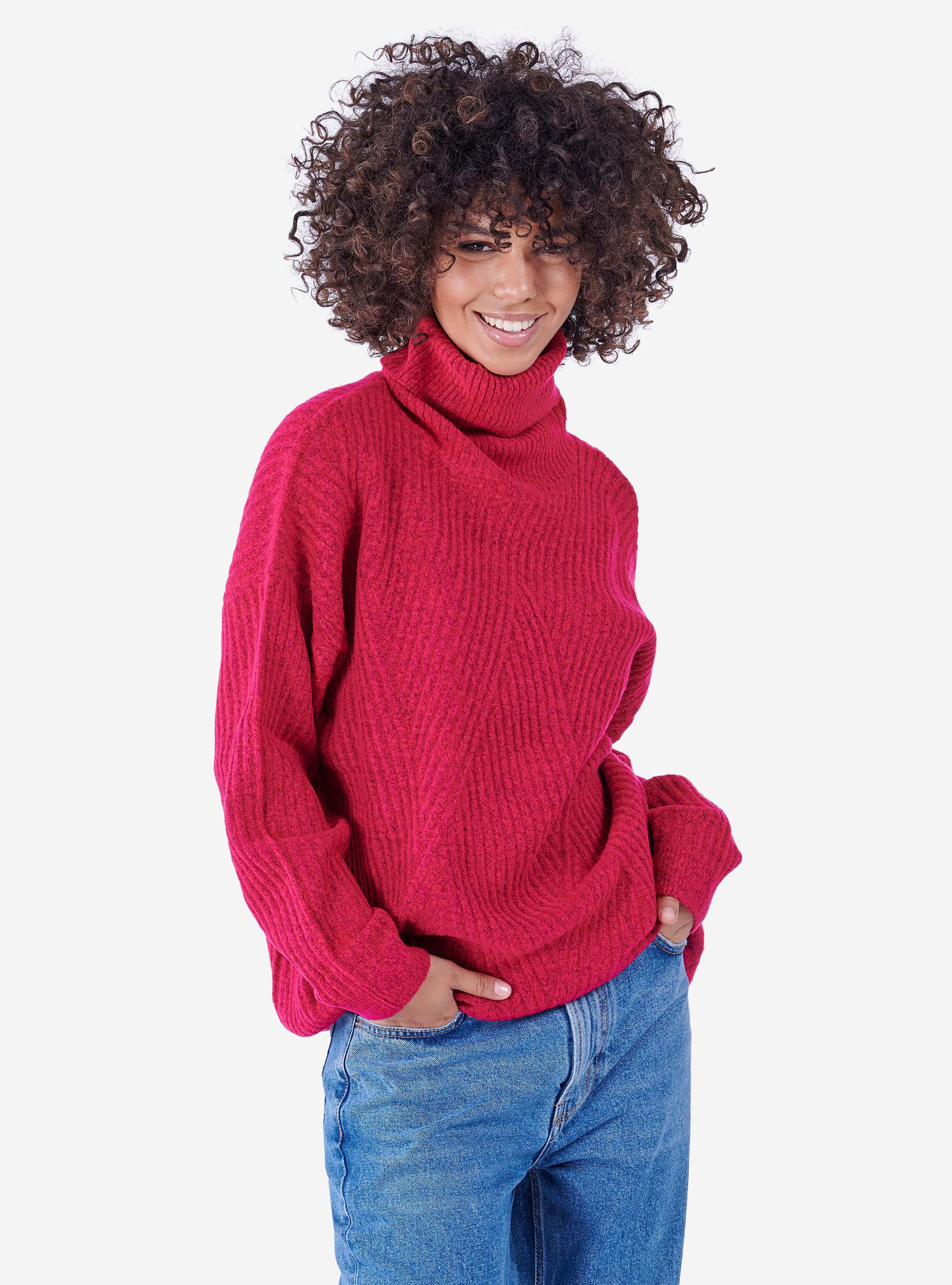 Jersey de cuello alto oversize, FUCSIA