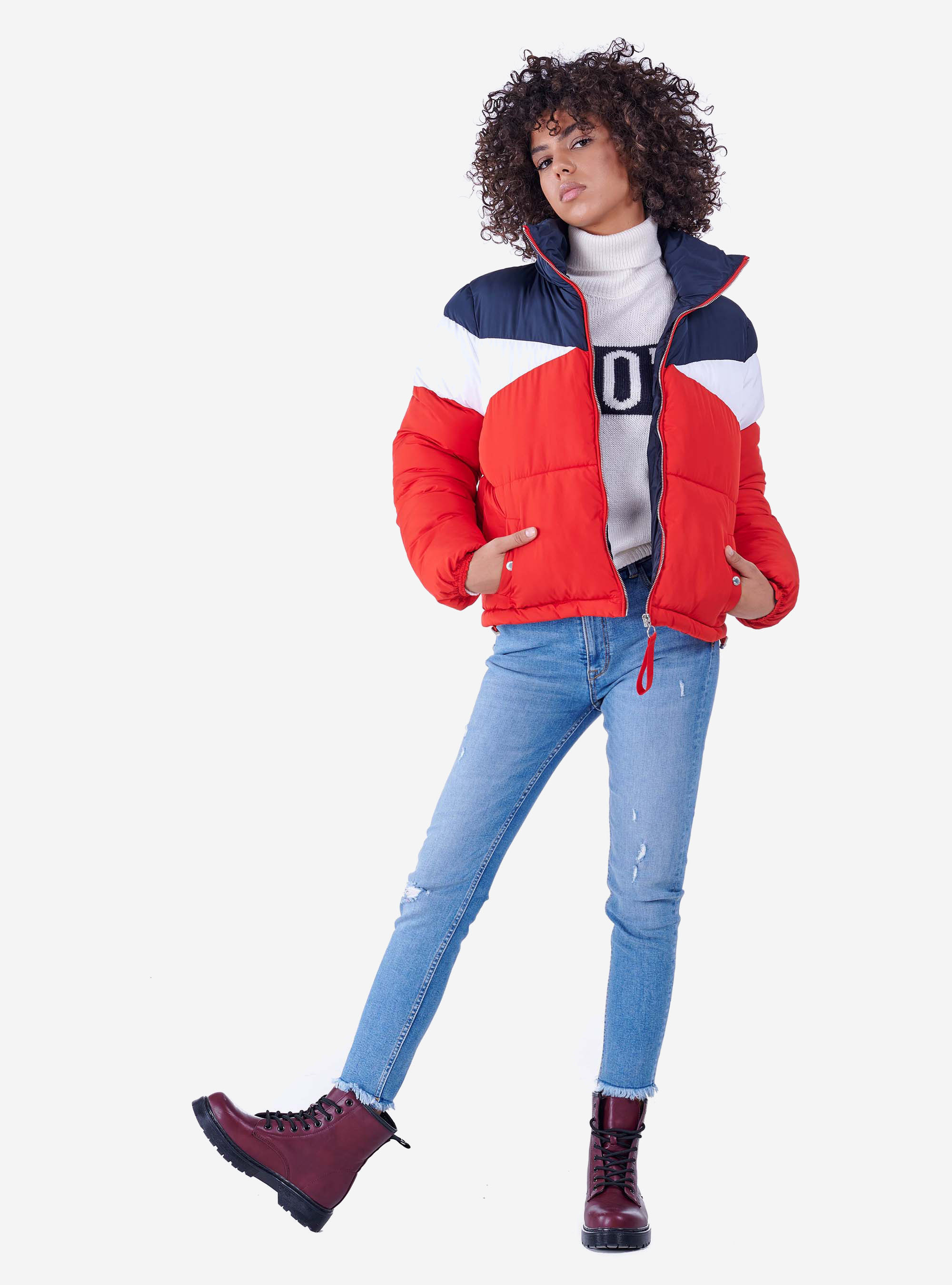 HIGH-NECKED SHIRT WITH SLOGAN, OFF-WHITE